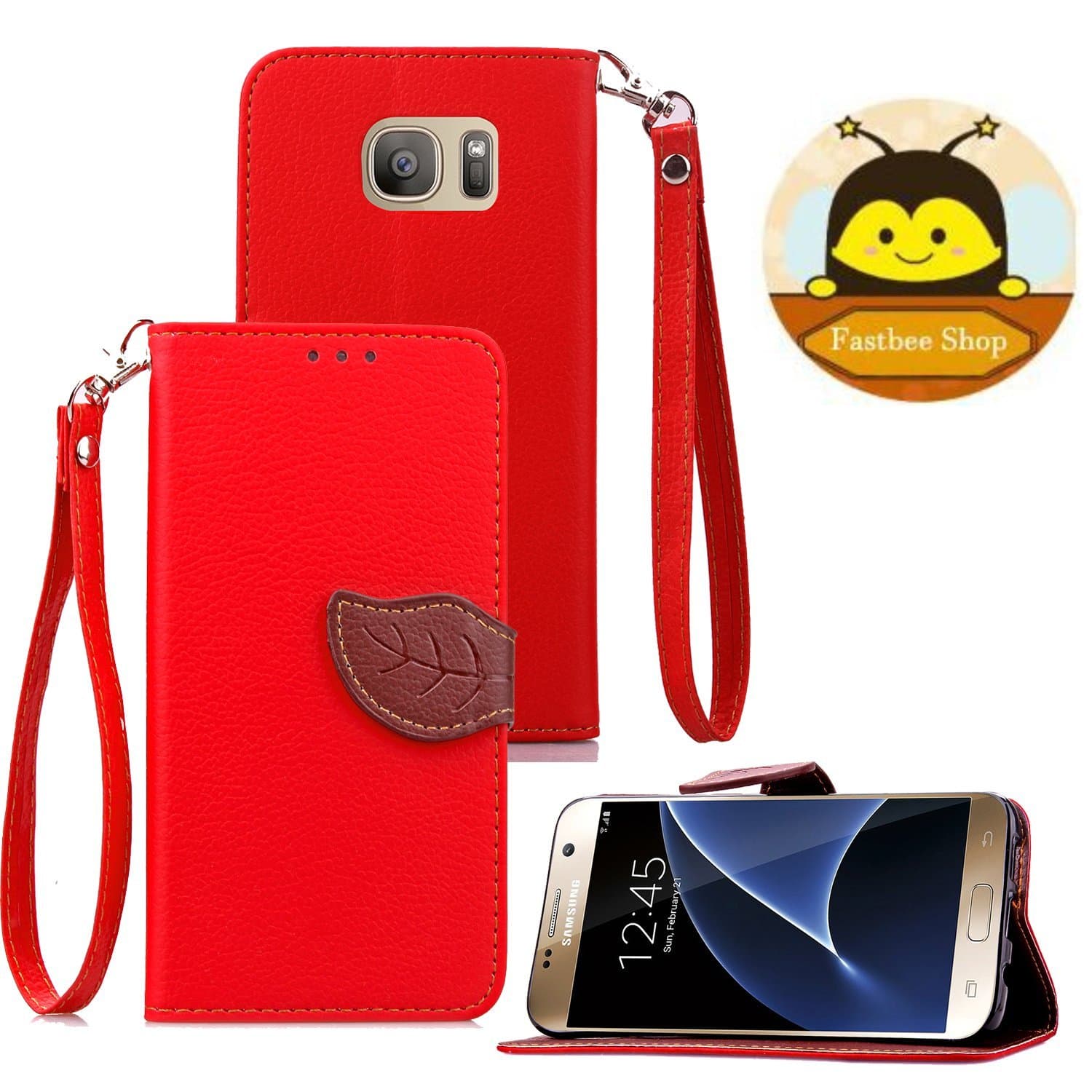 Galaxy S7 Case,Galaxy S7 Wallet Case,Fastbee Leather Wallet Case With Credit Card Holder for Samsung Galaxy S7 Red