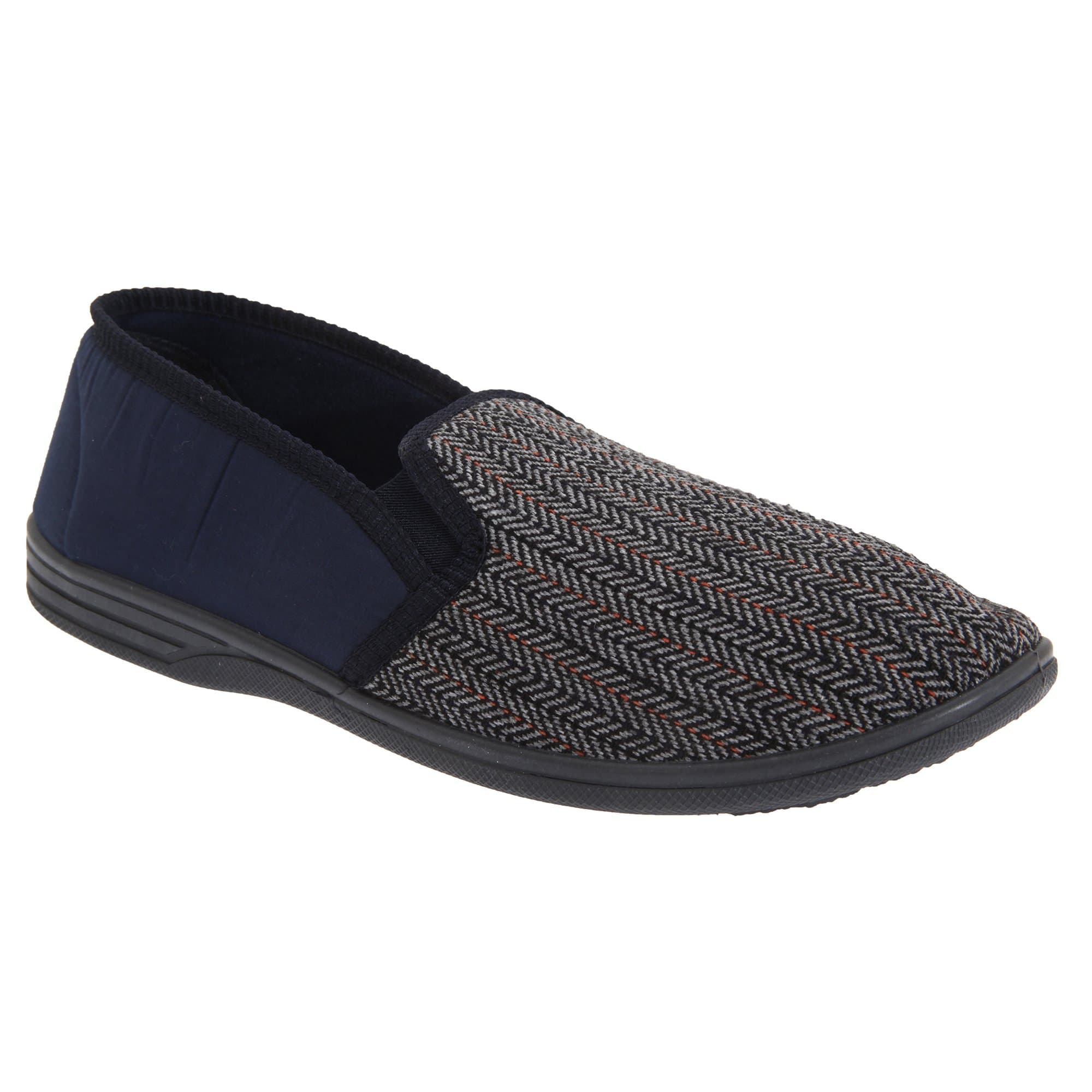 Mens Charles Herringbone Felt Gusset Slippers