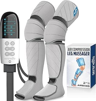 SereneLife Air Compression Leg Massager, Full Leg Massager with Heat and Compression, Portable and Adjustable with 6 Modes, 3 Vibrations, 3 Intensities, 11 Airbags for Thigh, Calf, and Foot Massage