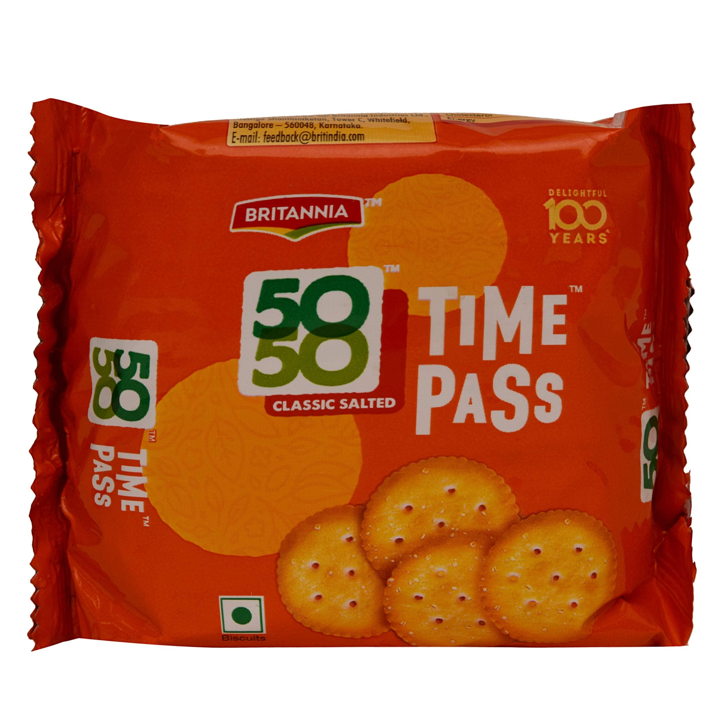 Britannia 50-50 Time Pass - Classic Salted Biscuits, 78g, Light Brown