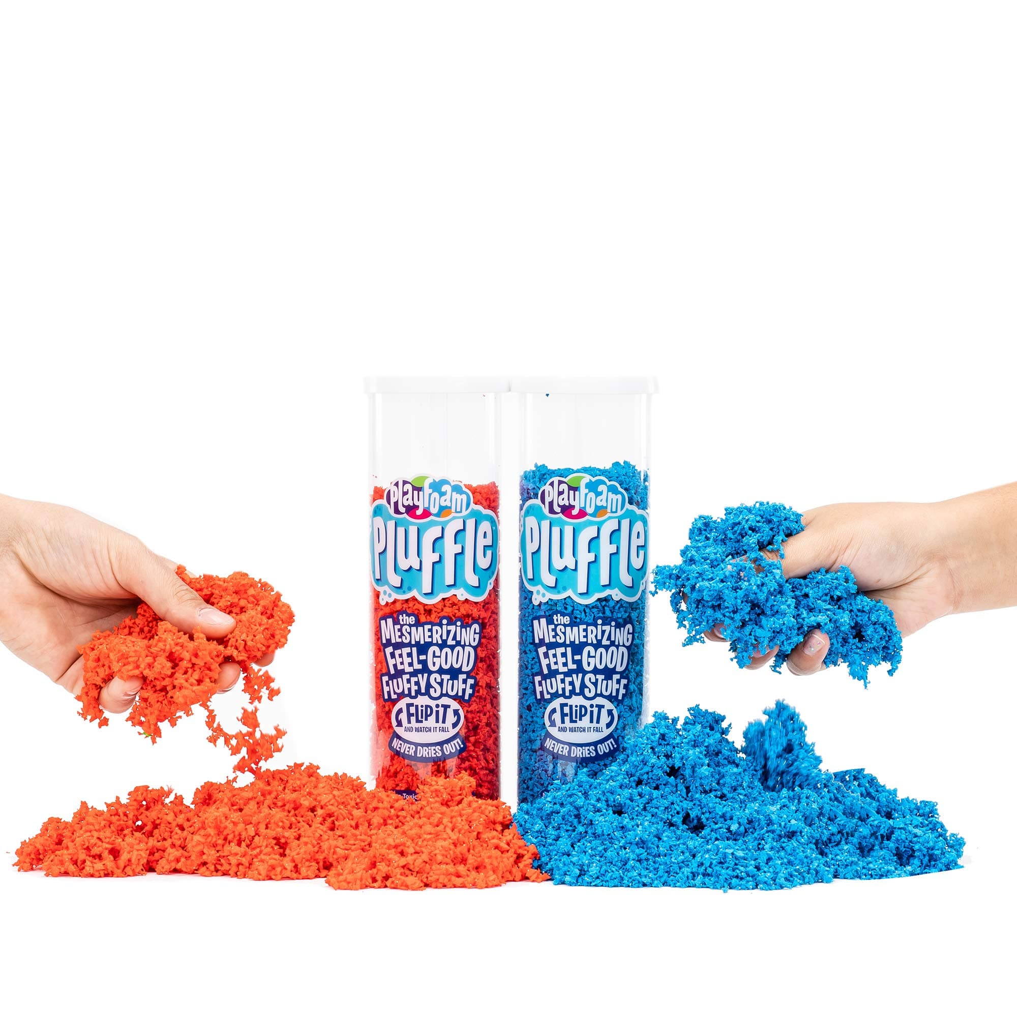 Pluffle® 2-Pack Red & Blue - Sensory Bin Foam Set, No Mess Alternative to Sand Toys & Slime for Toddlers at Home or in the Classroom, Fun Sensory Table Filler, Kids Ages 3+