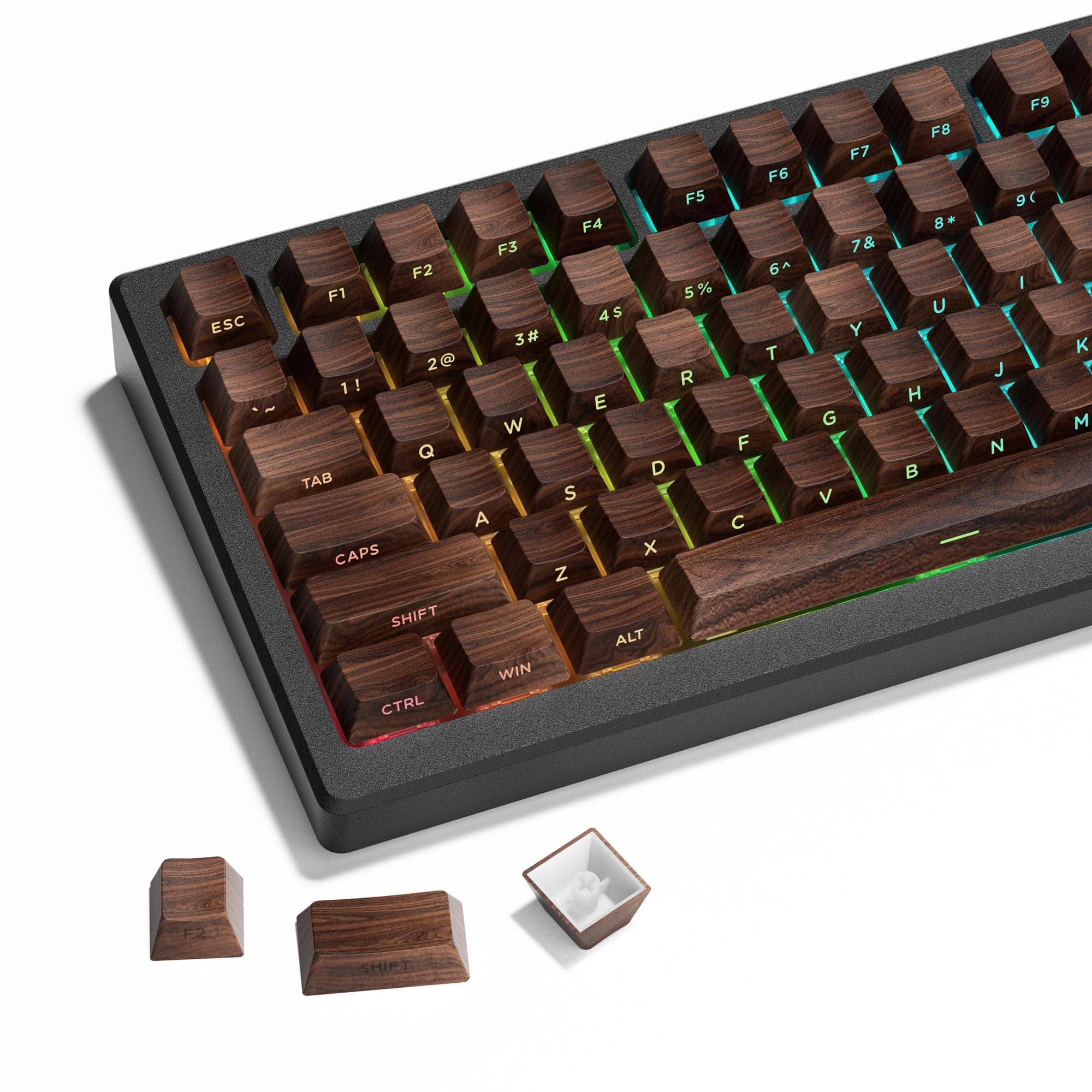 XVX PBT Keycaps - Side Print Shine Through Custom Keycaps 60 65 75 100 Percent, Retro Dye Sub & Double Shot Key caps Set 126 Keys, Cherry Profile for Mechanical Keyboard, Walnut Textures