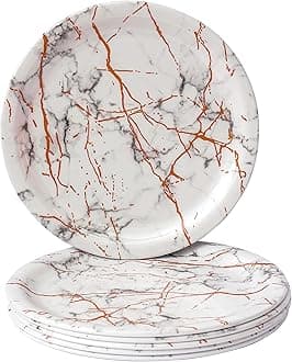 Serve n Style Melamine Marbel Print Snacks/Quarter/Side/Salad Plate Set. Microwave Safe, Bpa Free Unbreakable. for Breakfast, Snacks, Dinner Platter, Parties - 6 Pieces (White)