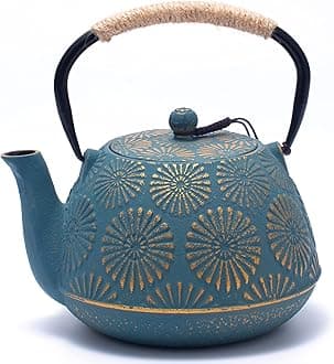 Cast Iron Teapot, 40oz Tea Kettle with Infuser for Stove Top, Sakura Design Japanese Tea Pot for Loose Leaf Coated with Enameled Interior, 1200ml Green