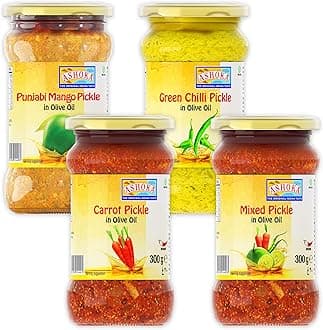 Ashoka 1932 | All Natural Pickle in Olive Oil | Traditional Indian Achaar | Pickle Sampler | Popular Indian Condiment | Medium Spiced | Vegan | Kosher Certified | Pack of 4