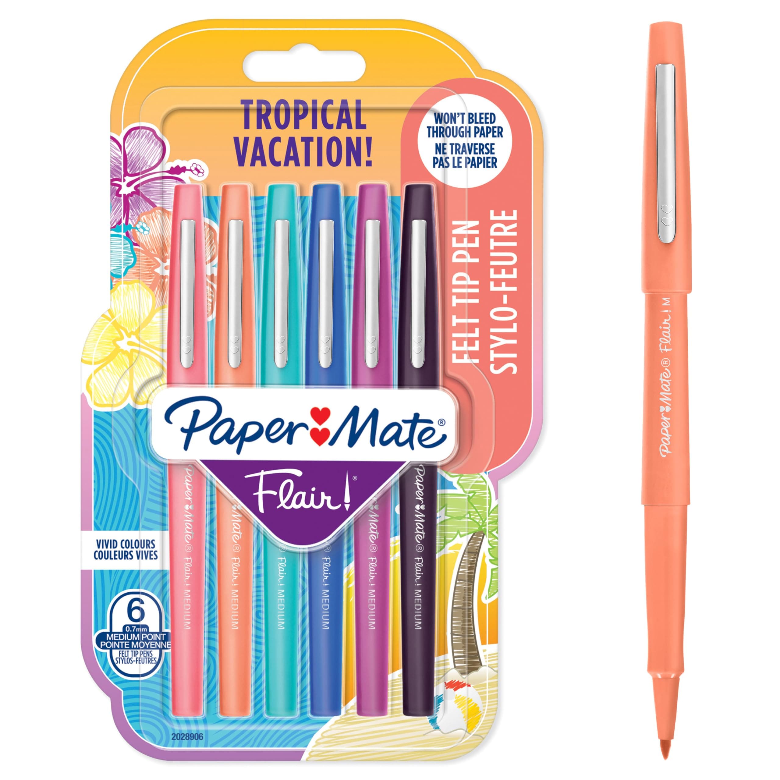 Paper Mate Flair Felt Tip Pens | Medium Point (0.7 mm) Marker Pens | Assorted Tropical Vacation Colouring Pens | For Kids & Adult Colouring, Journalling & More | 6 Count