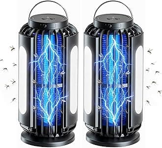 TYPEC Bug Zapper 2 Pack, Solar Bug Zapper with 3 Solar Charging Panels, IP65 Waterproof Mosquito Zapper, 4200V Mosquito Zapper with LED Light, Outdoor Indoor AUTO ON/Off