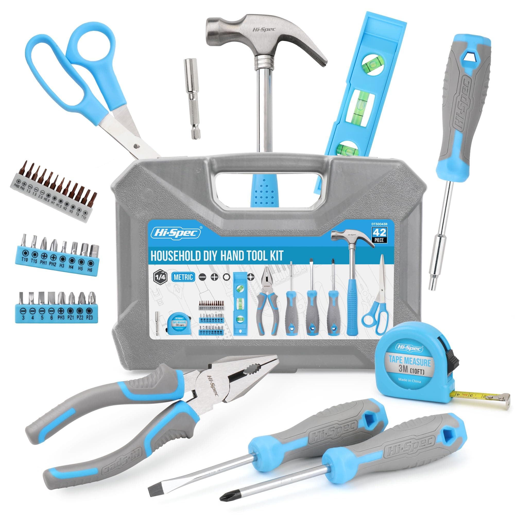 42-Piece Blue Household DIY Tool Set with Tool Box for Home, Office and DIY Repairs