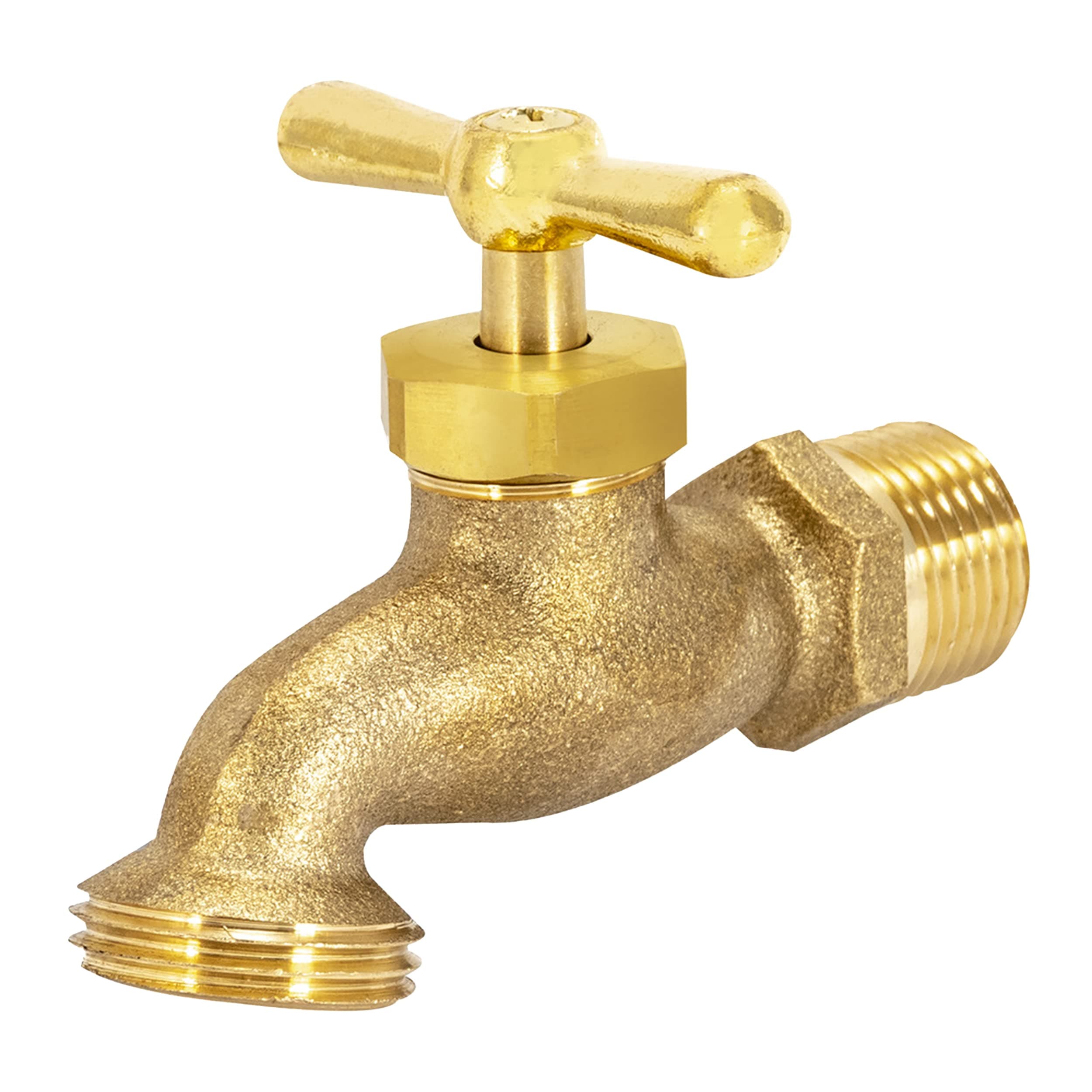 Irrigation Hose Bibb, 1/2 Inch MIP x 1/2 Inch MHT Outdoor Spigot, Brass Garden Valve, 20181