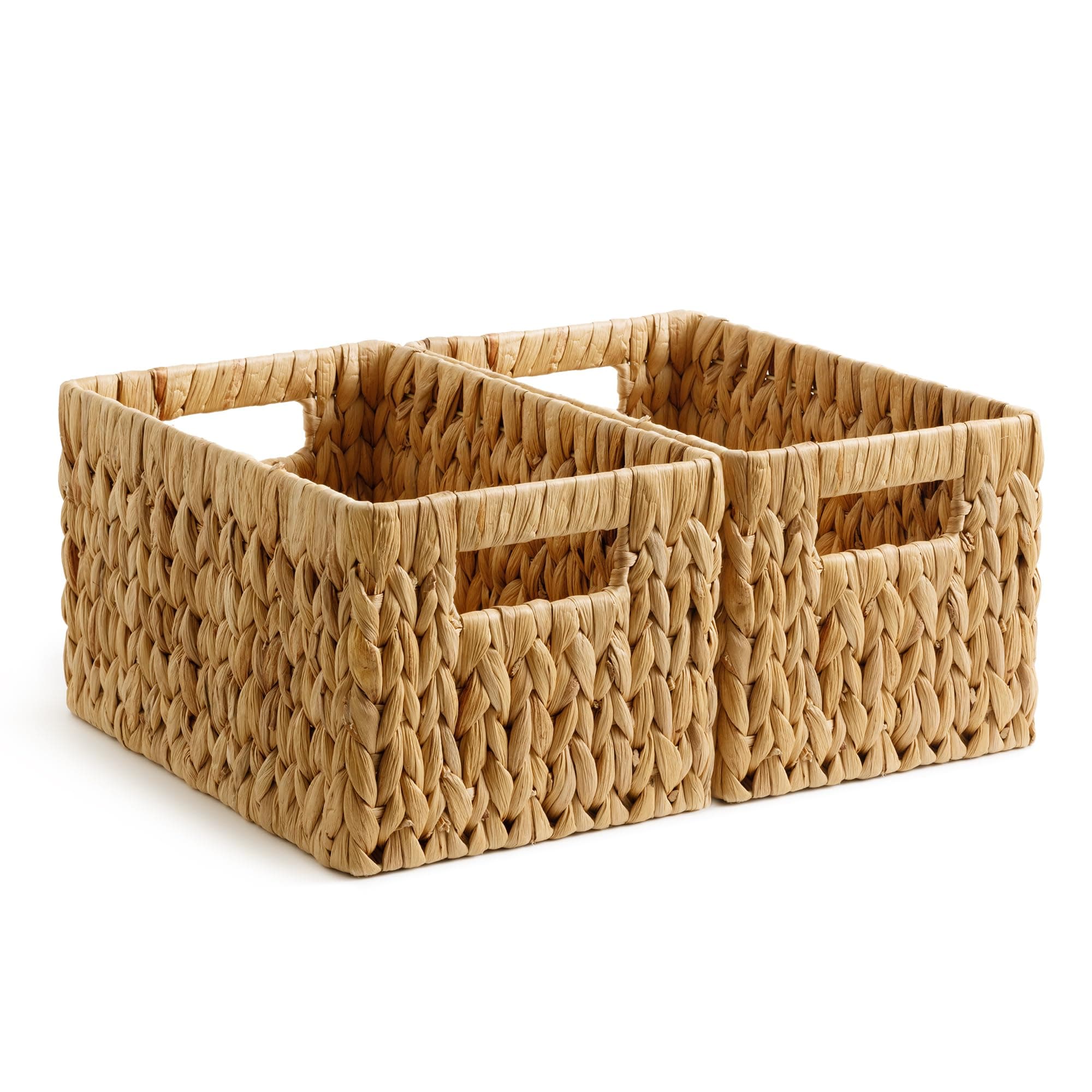 StorageWorks Wicker Basket, Baskets for Organizing, Storage Basket with Built-in Handles, Water Hyacinth Shelves (Medium 2-Pack, Natural Hyacinth)