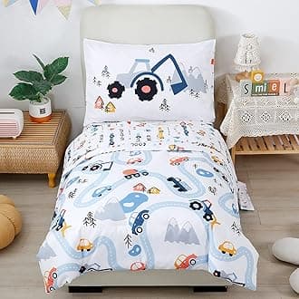 PERFEMET 4 Pcs Cars Printed Toddler Comforter Set