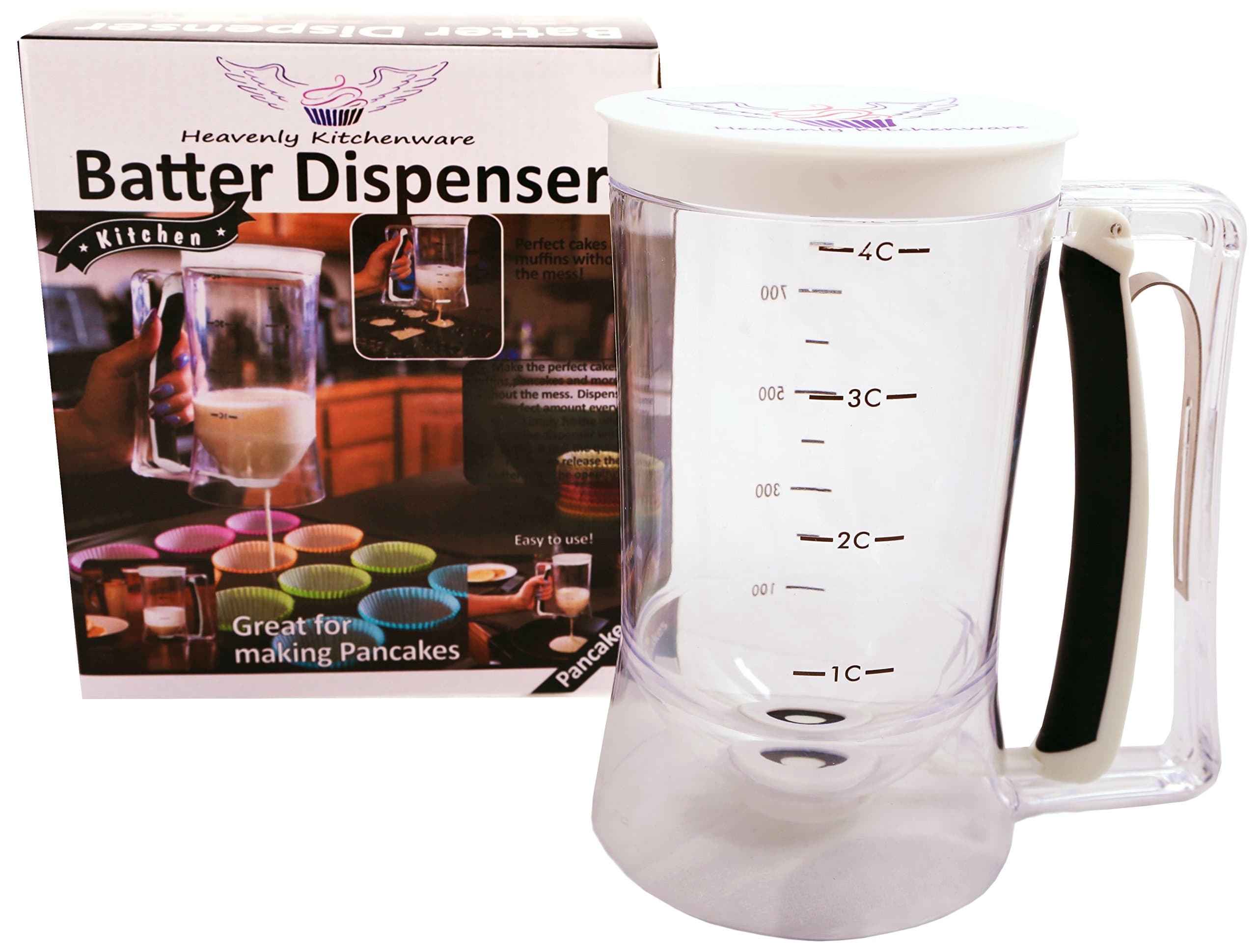 Pancake Batter Dispenser - Great Gift Ideas- Easy Pour Kitchen Batter Dispenser with Measuring Label, Perfect Food Gadgets for Pancake, Cupcakes, Waffles, Cakes, Muffins, Crepes, Donuts, Baked Goods