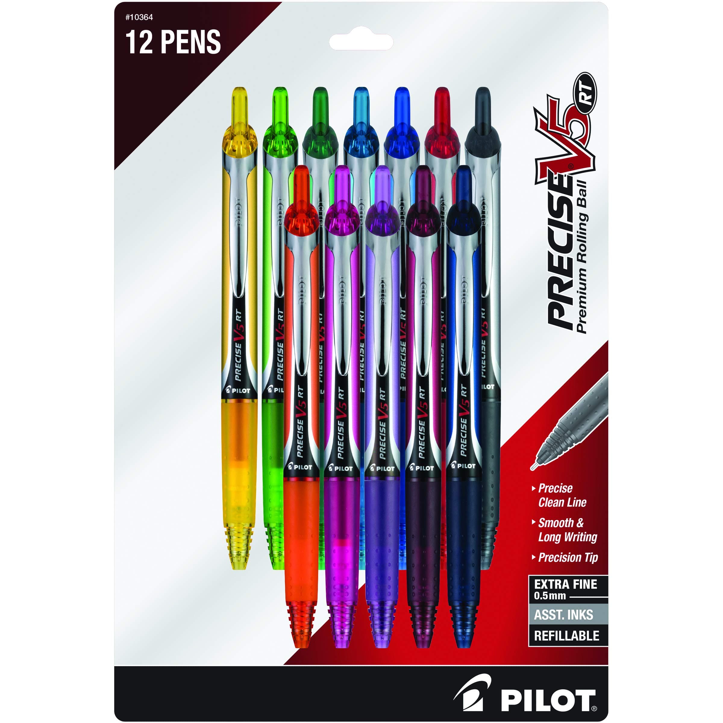 Precise V5 Retractable Premium Rolling Ballpoint Pens, Extra Fine Point, Dozen Box