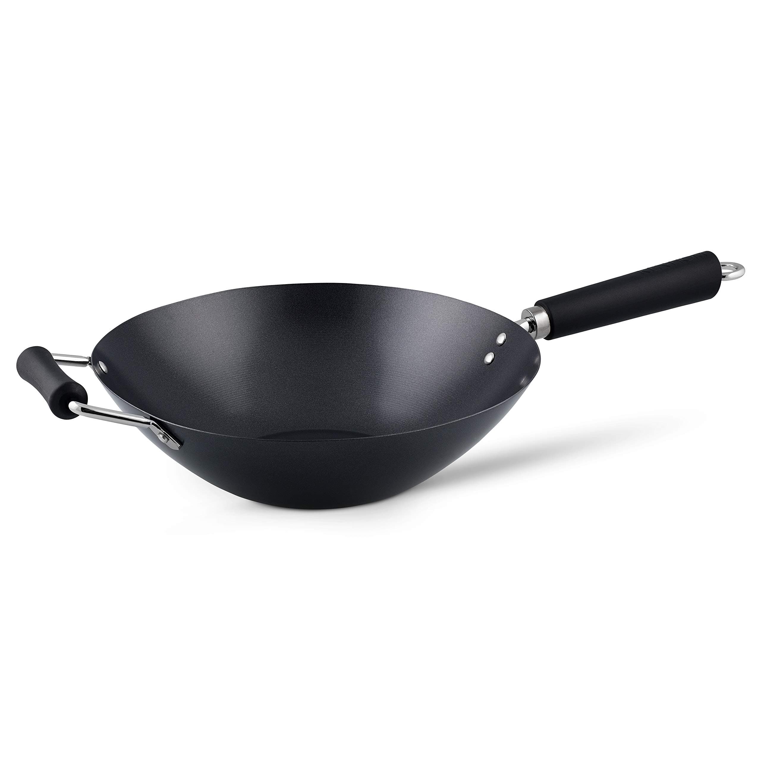 Ken Hom Carbon Steel Wok, Non-Stick, 31cm, Excellence, Induction Hobs Suitable/Metal Tool Safe/Phenolic Handle, Includes 1 x Chinese Wok Pan, Dishwasher Safe