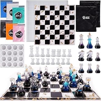 Upgraded Chess Set Mold for Resin Casting - 16 Piece 3D Full Size Chess and Checkers Board Epoxy Silicone Molds, DIY Board Game, Christmas Gifts