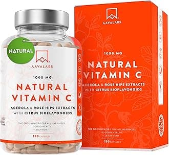 Natural Vitamin C High Strength - 180 Capsules - 100% Vegan Acerola Fruit Extract - with Natural Citrus Flavonoids, Rosehip, Camu Camu - Supports Nervous System, Immune Function - 3 Months Supply