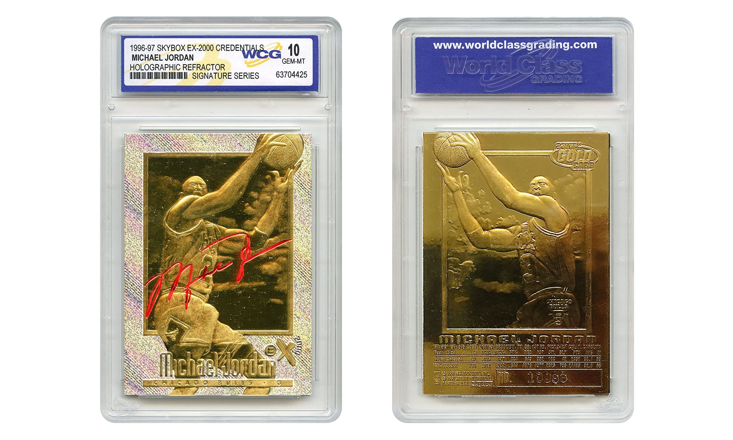 1996-97 Michael Jordan SKYBOX EX-2000 Credentials Gold Card Holographic Prism Refractor Signature Series- Graded Gem Mint 10