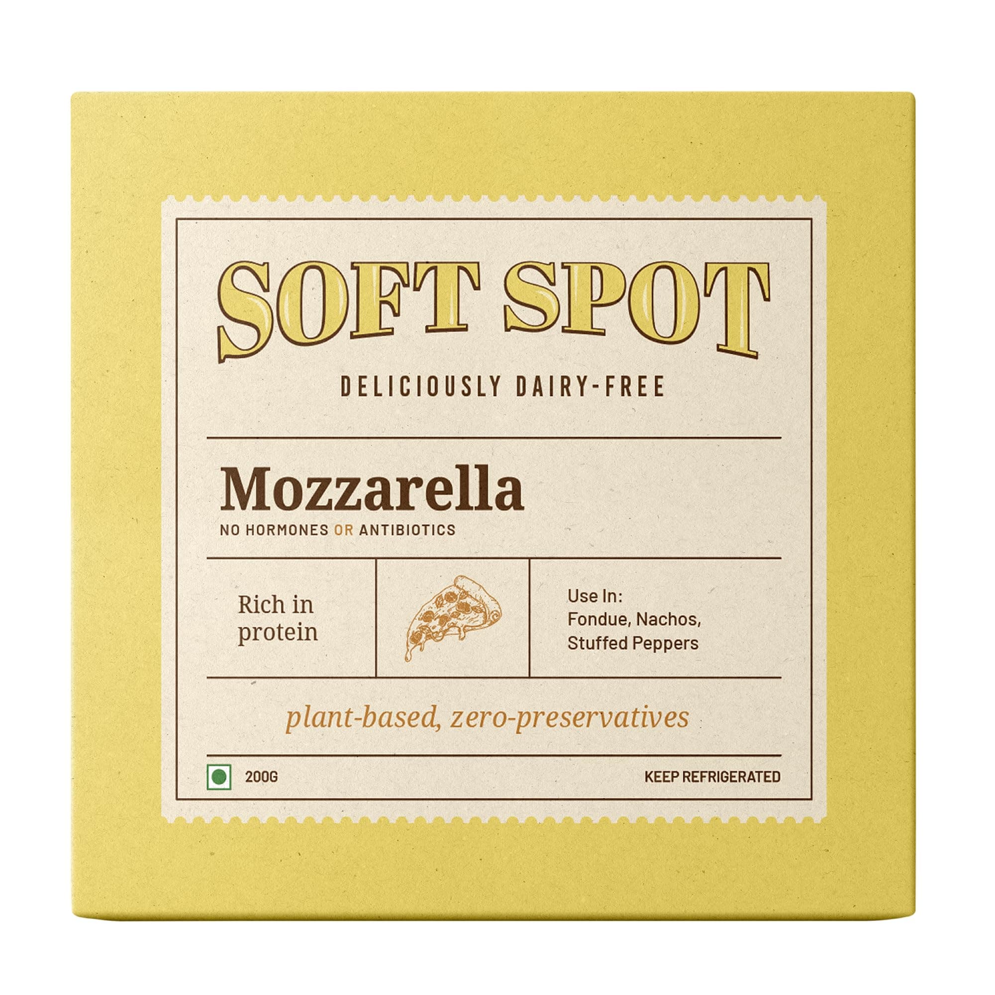 Soft Spot Vegan Mozzarella Cheese-200 gm, Plant- Based, Zero preservatives, High Protein, Dairy Free, Cruelty Free- Perfect for Pizza, Quesadillas, Pasta Sauces, Sandwiches, Cheese Dosa, Fondue