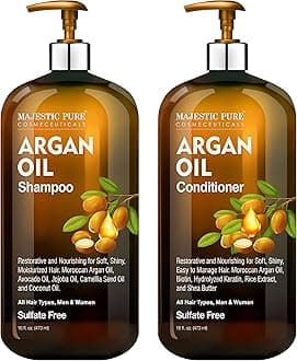 Argan Oil Shampoo and Conditioner, from Majestic Pure, Improve formula Sulphate Free, Vitamin Enriched, Volumizing & Gentle Hair Restoration Formula for Daily Use, for Men and Women, 470ml Each