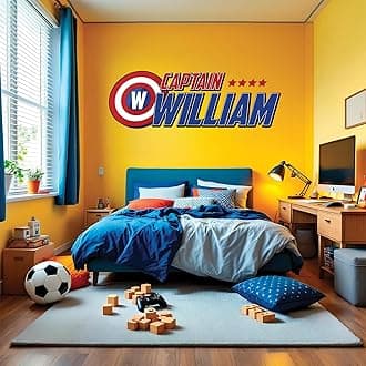 Custom Name Superhero Wall Decals for Kids – Peel and Stick Vinyl Wall Sticker – Removable Kids Room Decor – Red Blue Adventure Theme – Multicolor Studio-PN-CA.01