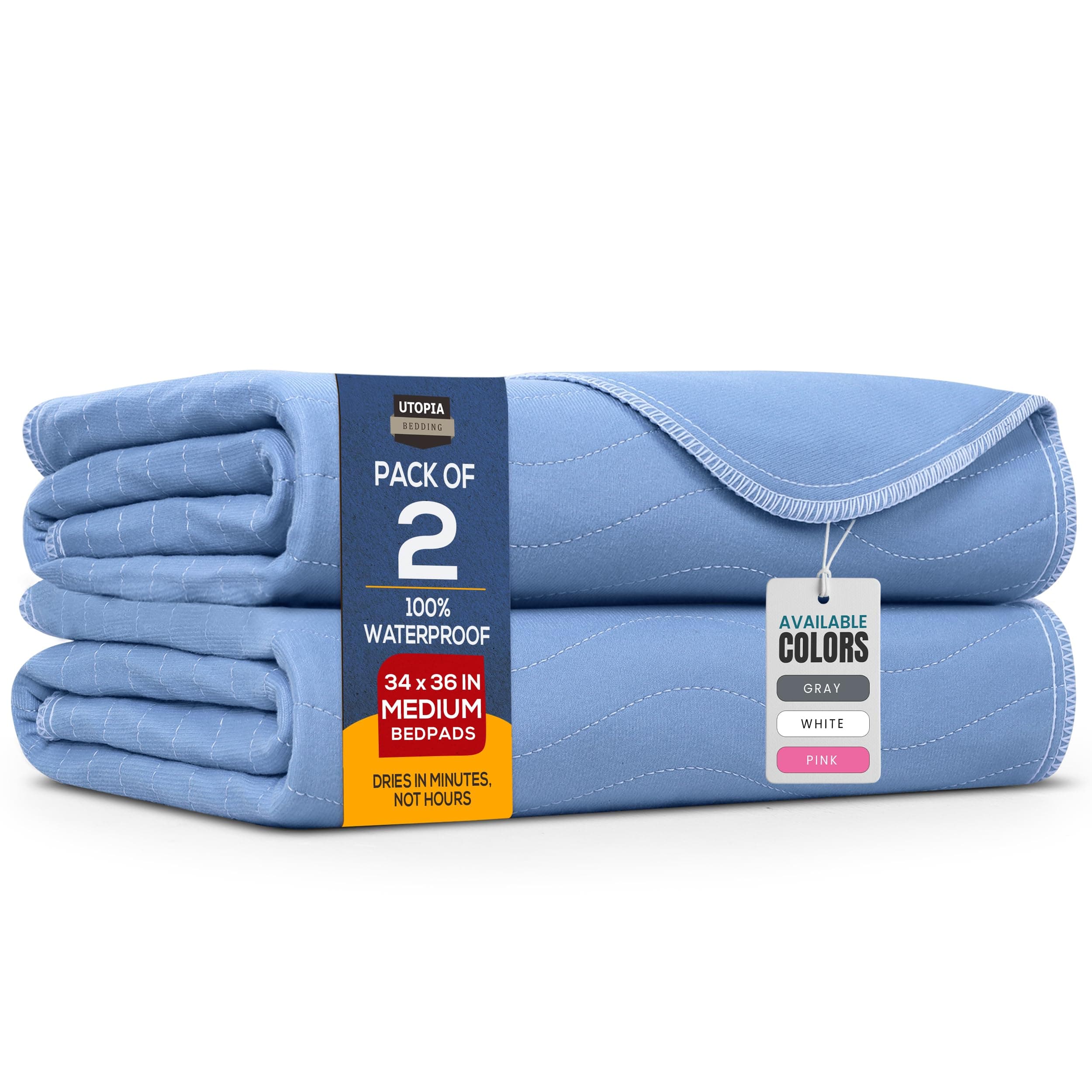 Utopia Bedding Washable Underpads 34" x 36" (Pack of 2), Waterproof Reusable Heavy Absorbency Incontinence Bed Pads for Adults, Kids, Elderly and Pets, Bedwetting Pads for Sofa and Couch (Blue)