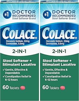 2-in-1 Stool Softener Plus Stimulant Laxative Tablets, 60 Count (Pack of 2), Gentle Constipation Relief, Docusate Sodium Plus Sennosides