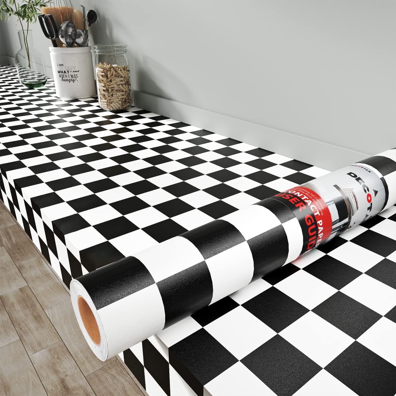 Decotalk Checkered Peel and Stick Wallpaper for Kitchen Backsplash Wall Paper Black and White Checkerboard Decor for Wall Cabinets Bathroom Removable Contact Paper Checkered Stick on Tile 120x12 Inch