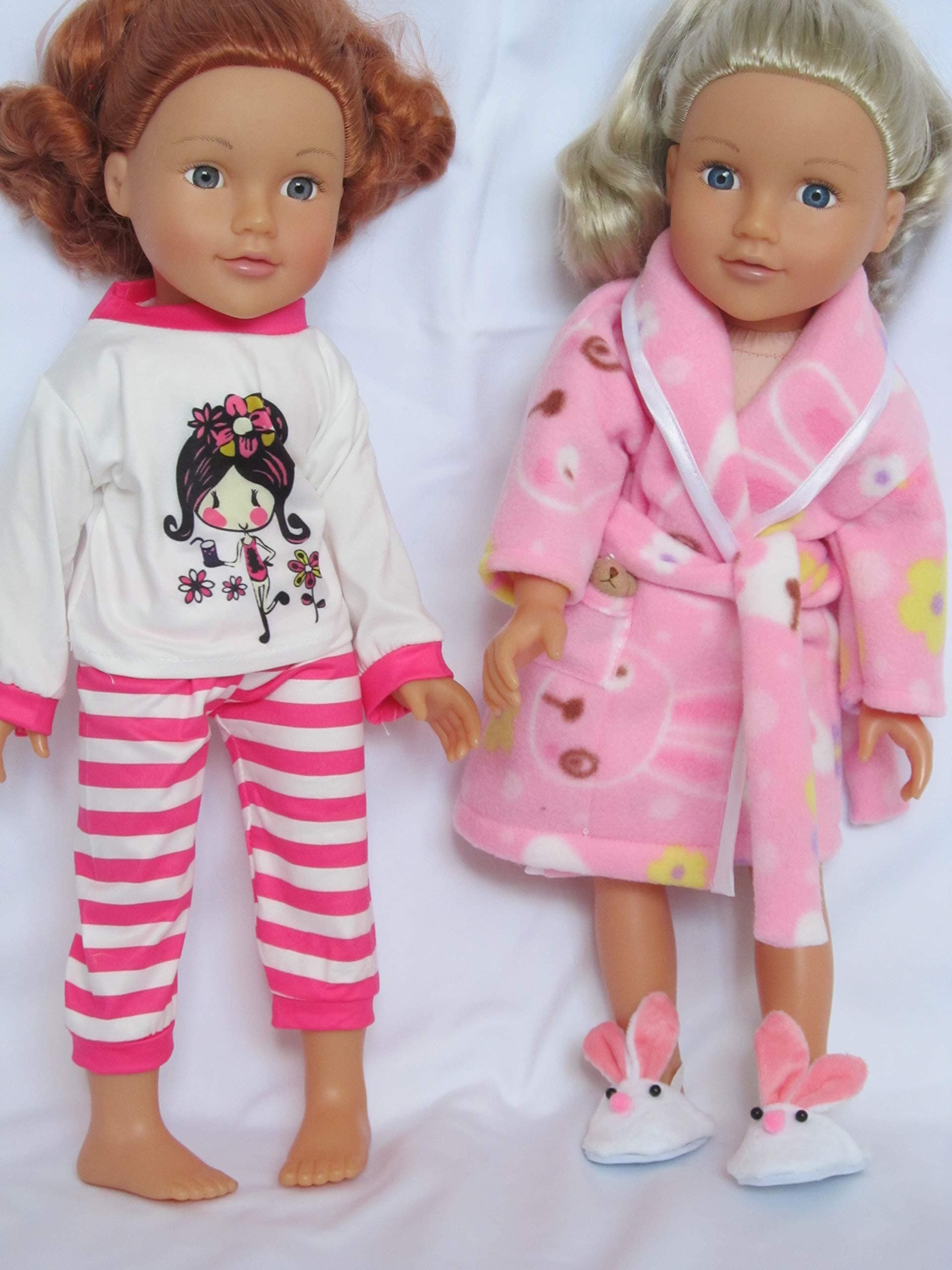 Candy stripe sleep set with tiny ted and bunny slippers to fit 18" dolls like Designafriend, Call me Chloe;Sindy, Our Generation, American Girl, Carly and Cayla
