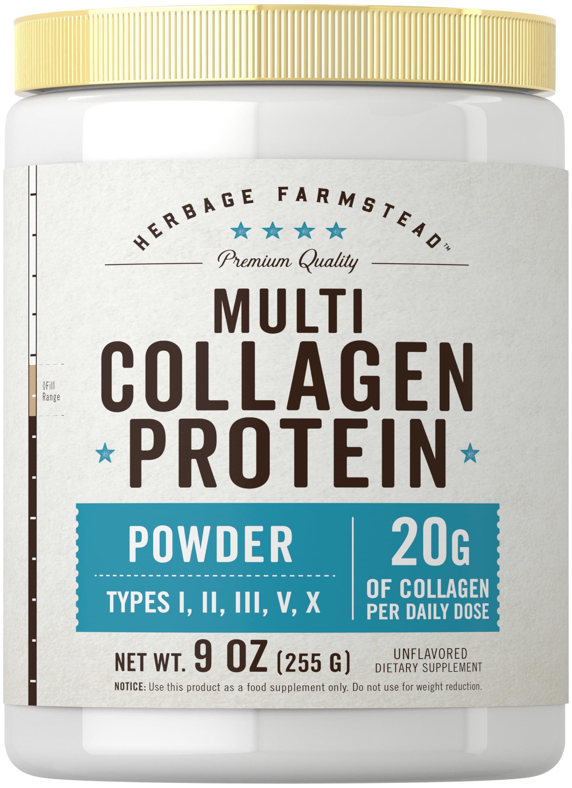Multi Collagen Protein Powder | Type I, II, III, V & X | 9 Oz | Peptides Premium Blend | Unflavored | for Women and Men | Non-GMO and Gluten Free | 25 Servings | by Herbage Farmstead