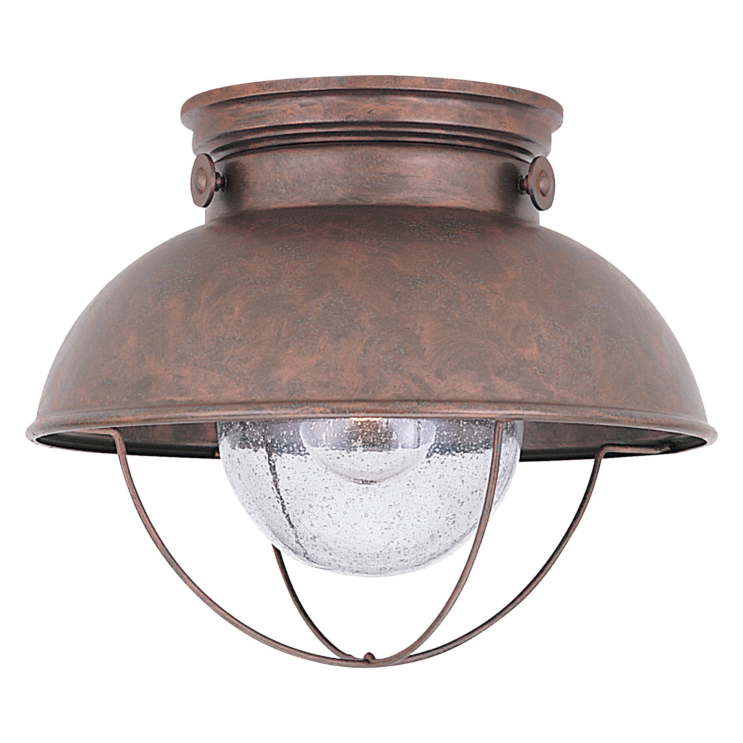 8869-44 Sebring One-Light Outdoor Flush Mount Ceiling Light with Clear Seeded Glass Diffuser, Weathered Copper Finish