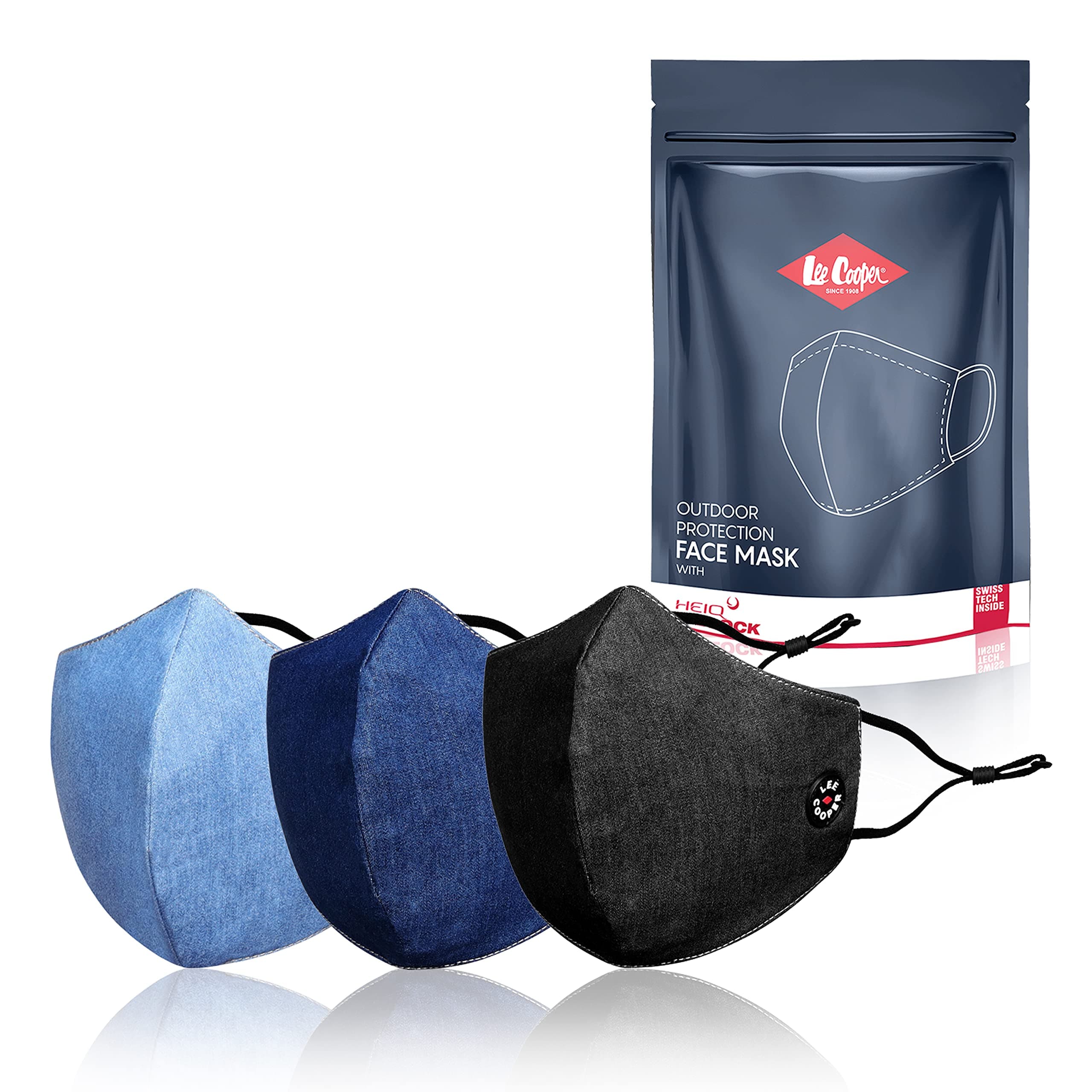 Lee Cooper Lightweight Multi-Layer Printed Design Face Mask For Outdoor Protection, Super Breathable & Reusable Cloth (Pack of 3)