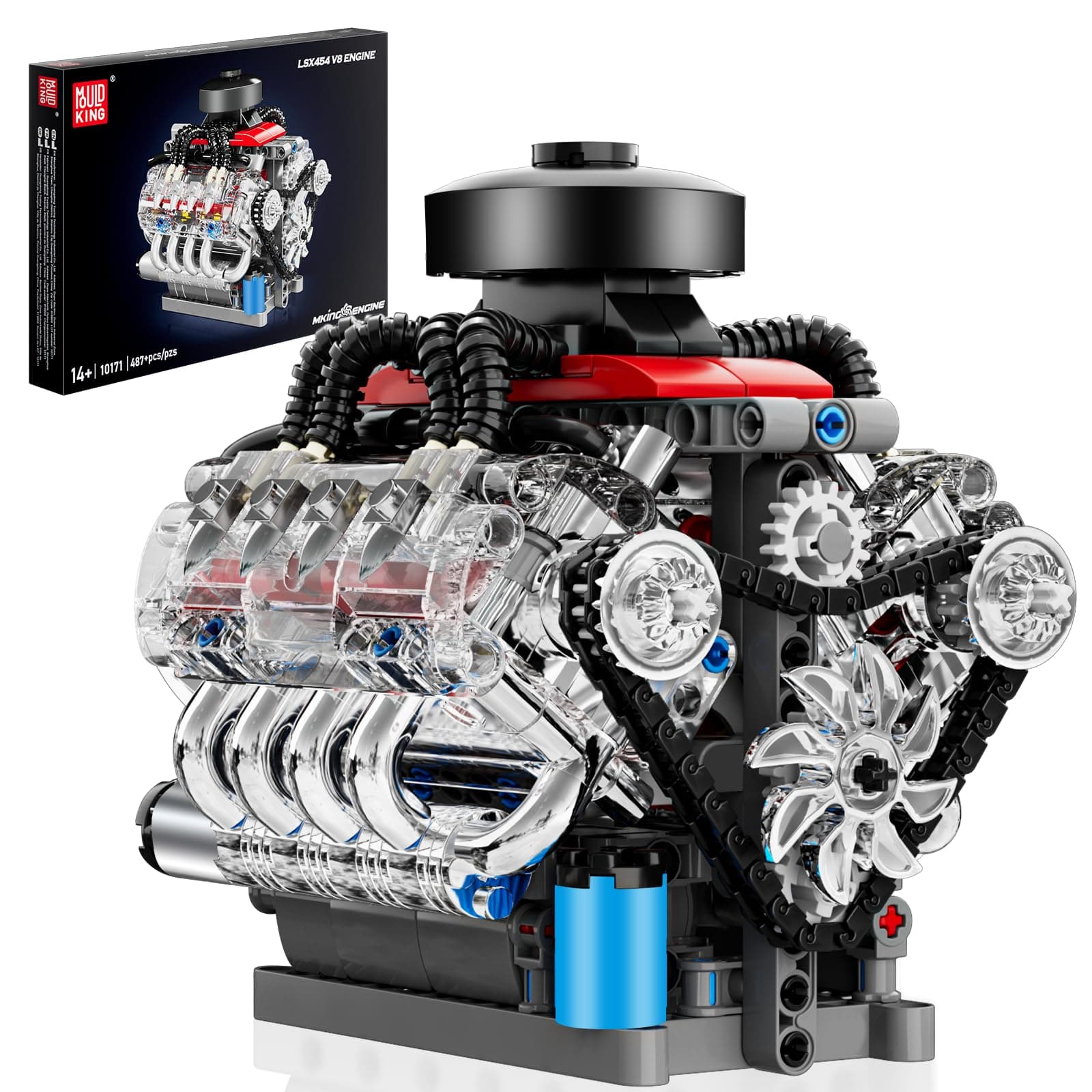 Mini V8 Engine Kits That Runs, Build Your Own Visible Car Motor, Physical Science Experiment Models for Teens, Best STEM Toy Gifts for Kids and Adult 10171 (487 Pcs)