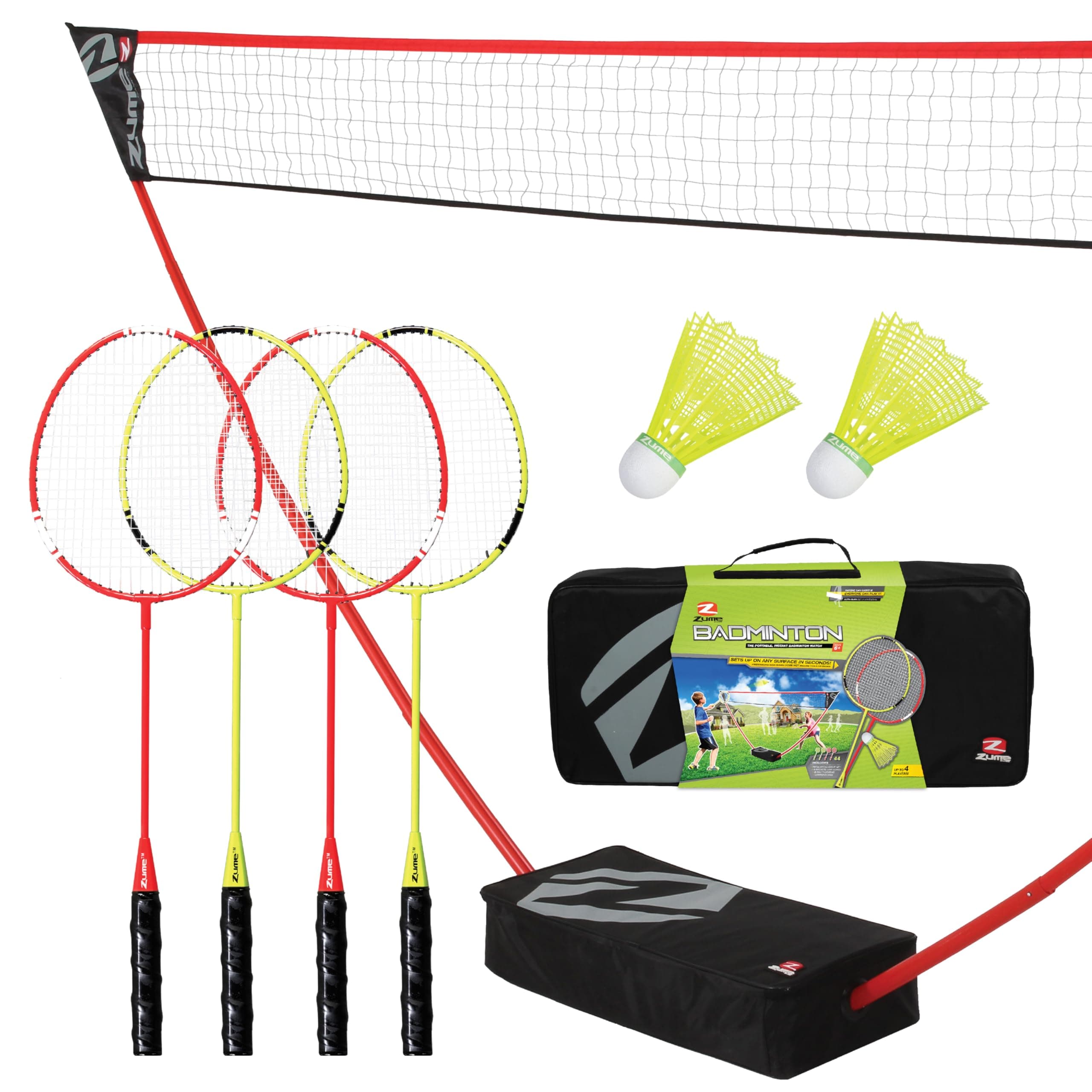 Portable Badminton Set with Freestanding Base - Sets Up on Any Surface in Seconds - No Tools or Stakes Required