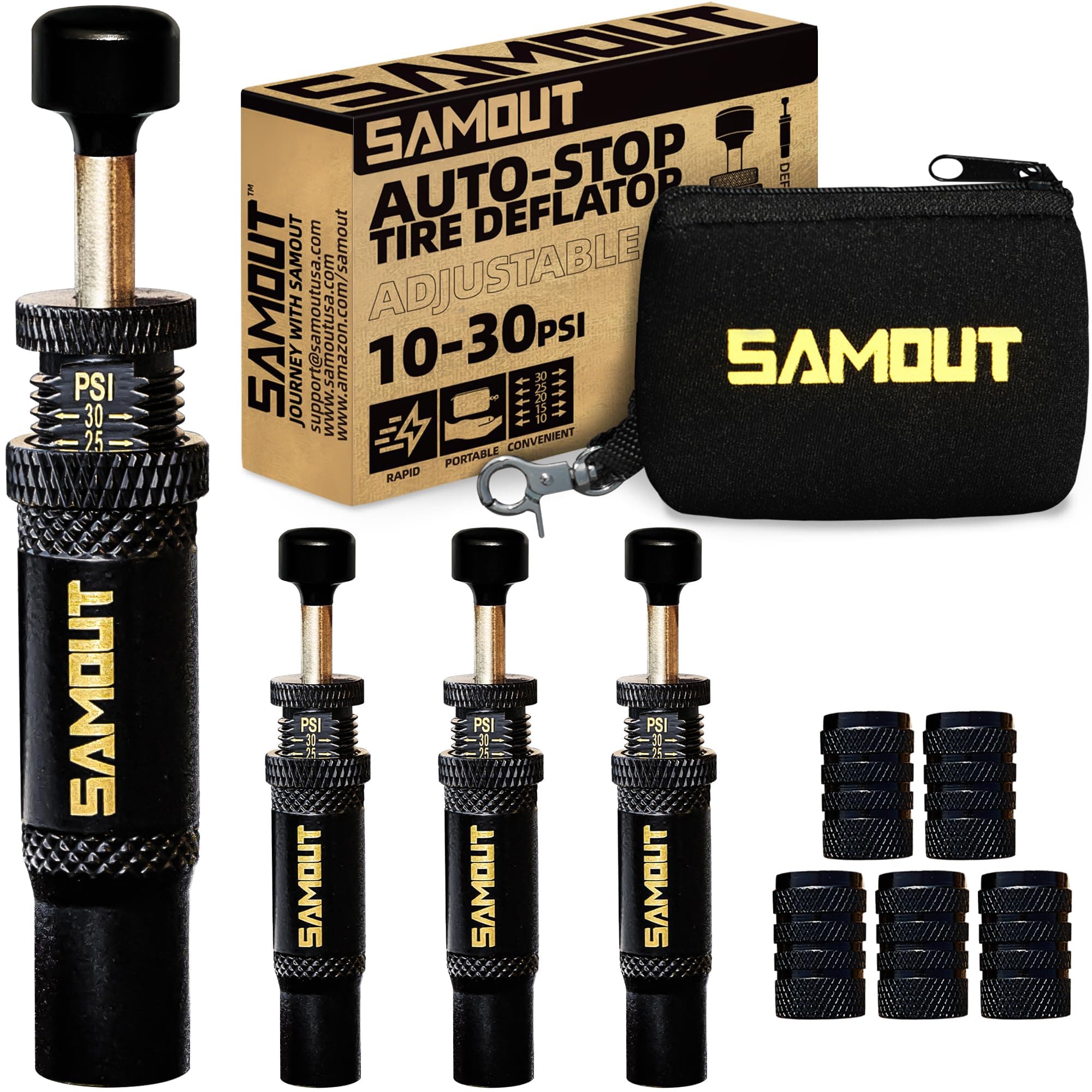 SAMOUT Adjustable Auto-Stop Tire Air Down Kit (10-30 PSI) Screw-on Tyre Deflator Tool for Offroad 4x4 Vehicle Accessories