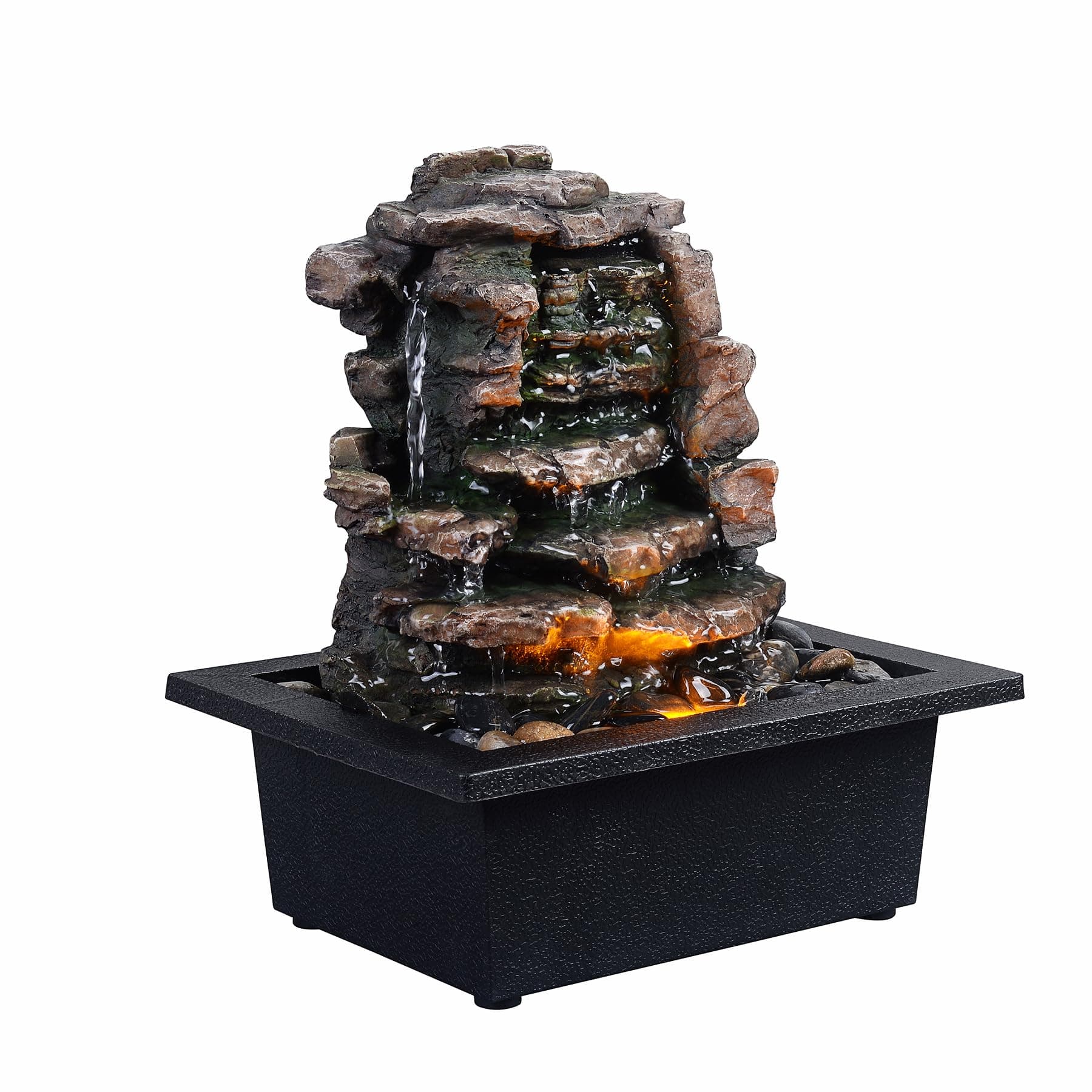 Home Décor Waterfall Meditation Fountain Indoor Tabletop Many Natural River Rocks Decorated Office Home Tabletop Fountion with LED Lights Christmas Decorations
