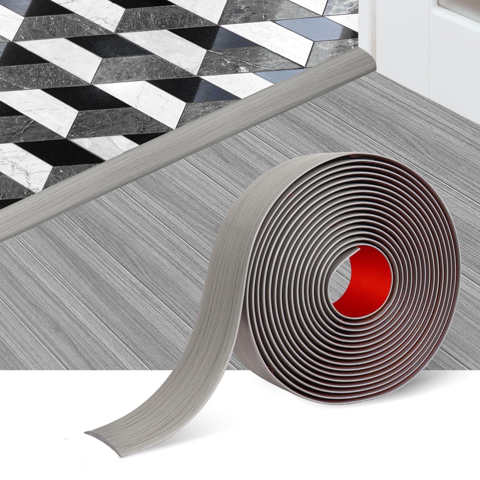 Floor Transition Strips, Floor Cover Strips, Self Adhesive Flooring, Transitions, Laminate Flooring Strip, 2" Wide, Vinyl, Floor Divider, Flat Wood Grain Design (2" 20ft, Grey)