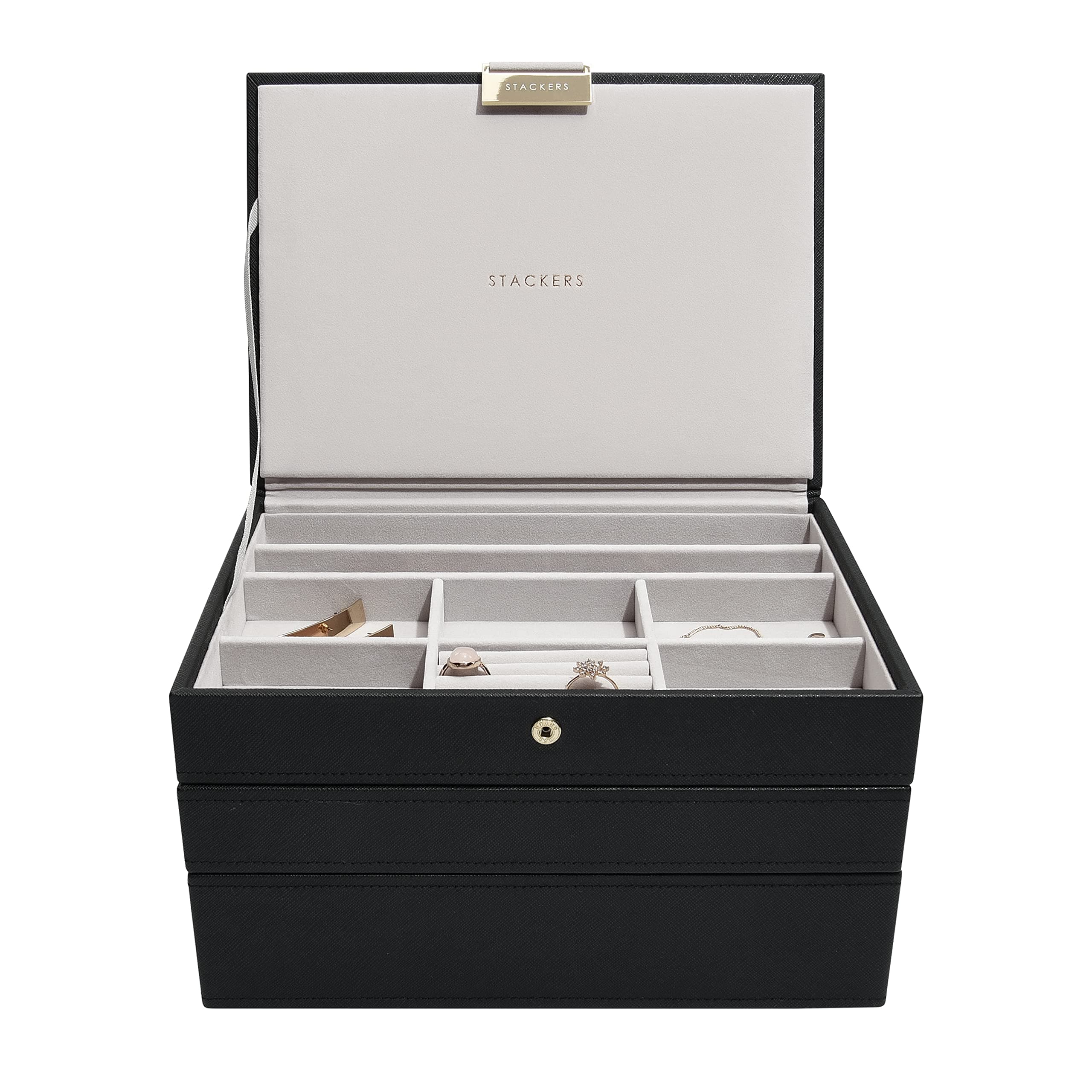 Stackers Black Classic Medium Jewellery Box, Set of 3