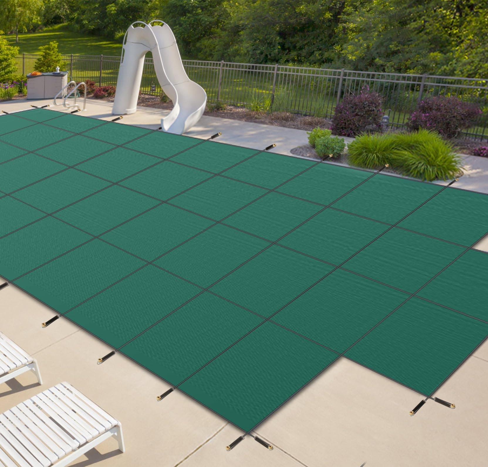 iCOVER Inground Pool Safety Cover, Fits 20x40ft Rectangular Pools with 4x8ft Center End Step, Winter Pool Covers for Inground Pools, Safety Pool Covers, Triple Stitched High Strength, Green