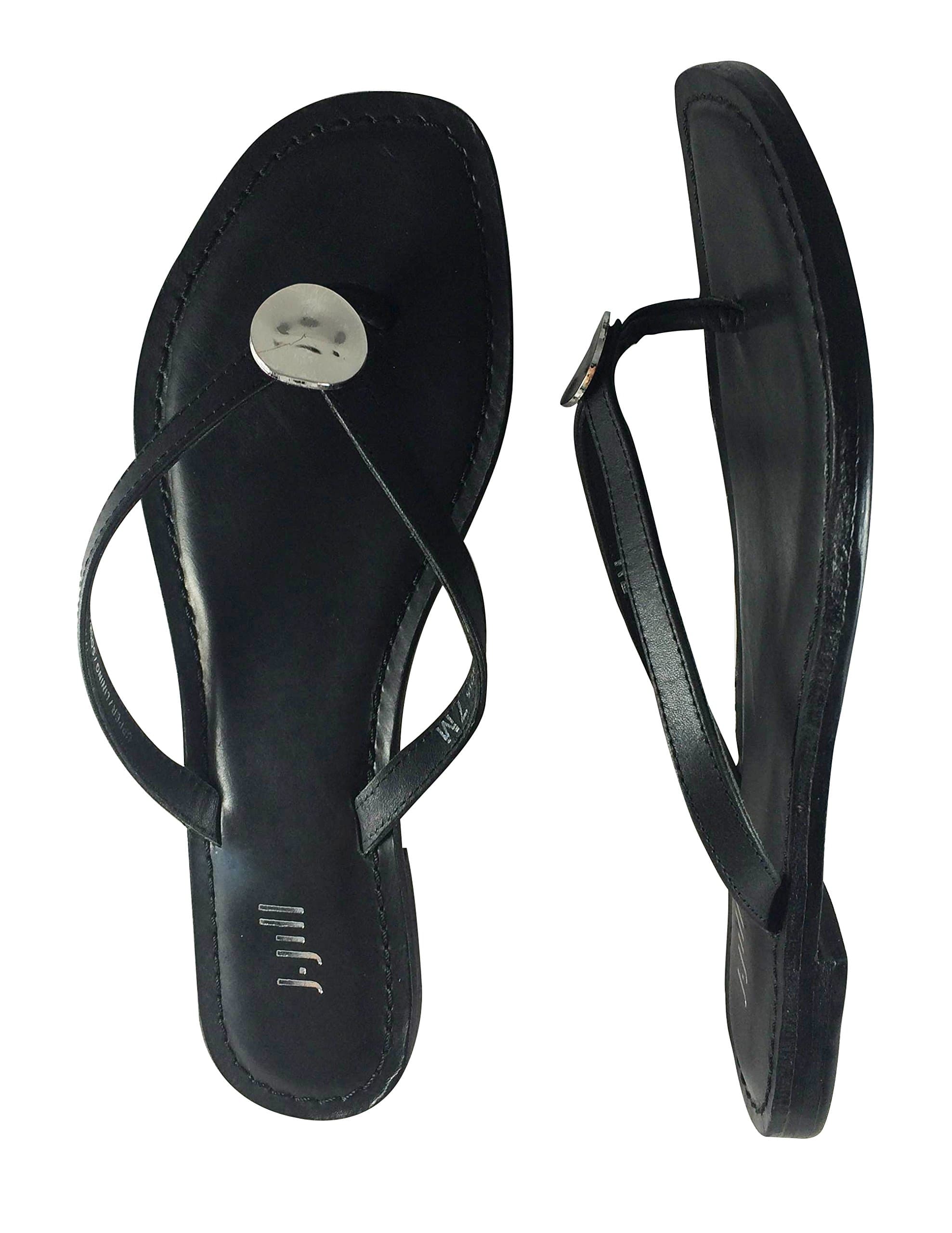 Hammered Silver Tone Disk Leather flip-Flops - Upper, Lining, Sock (Leather) - Outsole (Man Made Material) (7, Black)