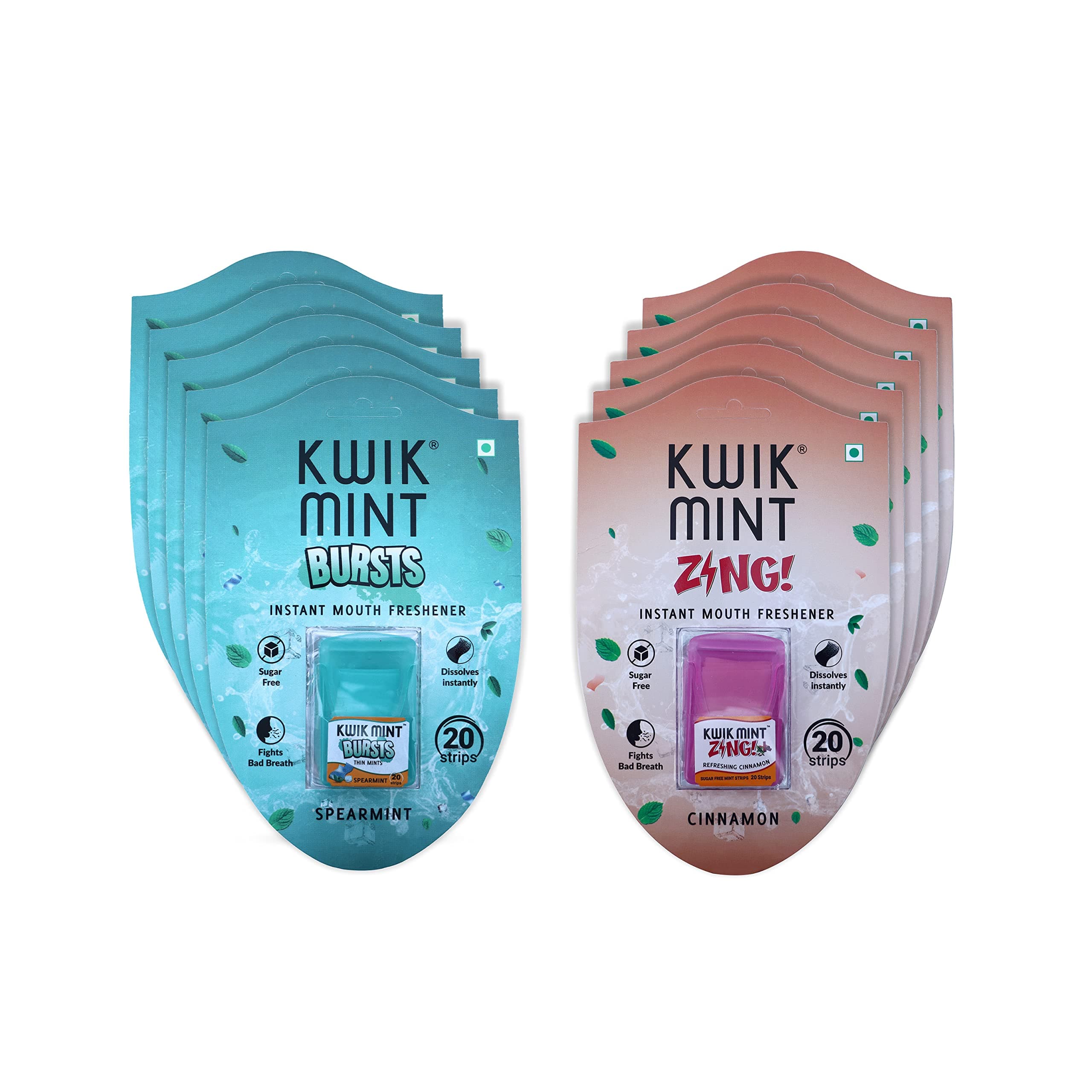 KWIK MINT BREATH FRESHNER STRIPS - MOUTH FRESHNER CASSETS COMBO PACK - 10 (5 PACK OF BURST and 5 PACK OF ZING)