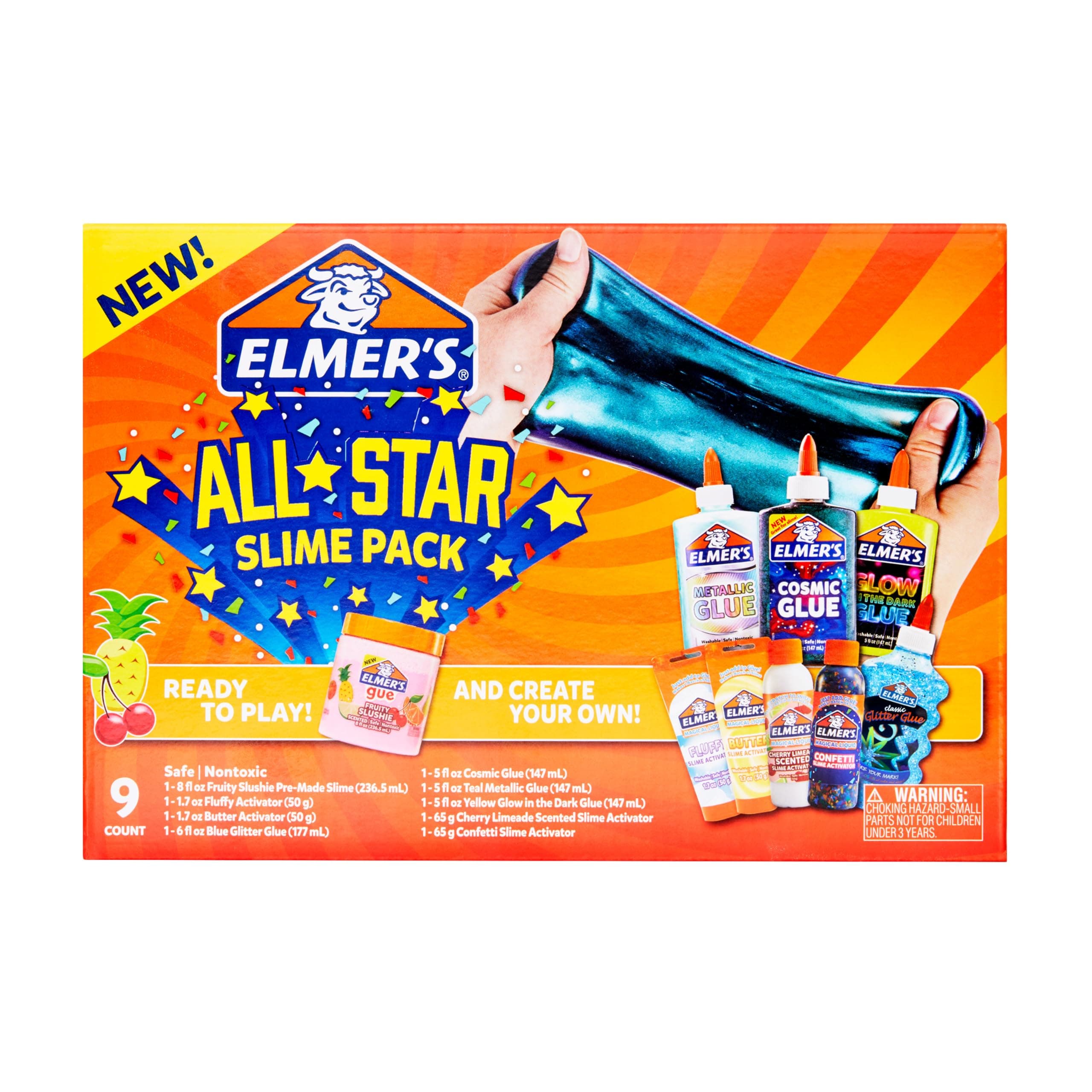 Elmer’s All-Star Slime Kit, Includes Liquid Glue Activator and Premade Slime, 9 Count - Perfect for Birthday Parties, Gift Idea, Kids Activity