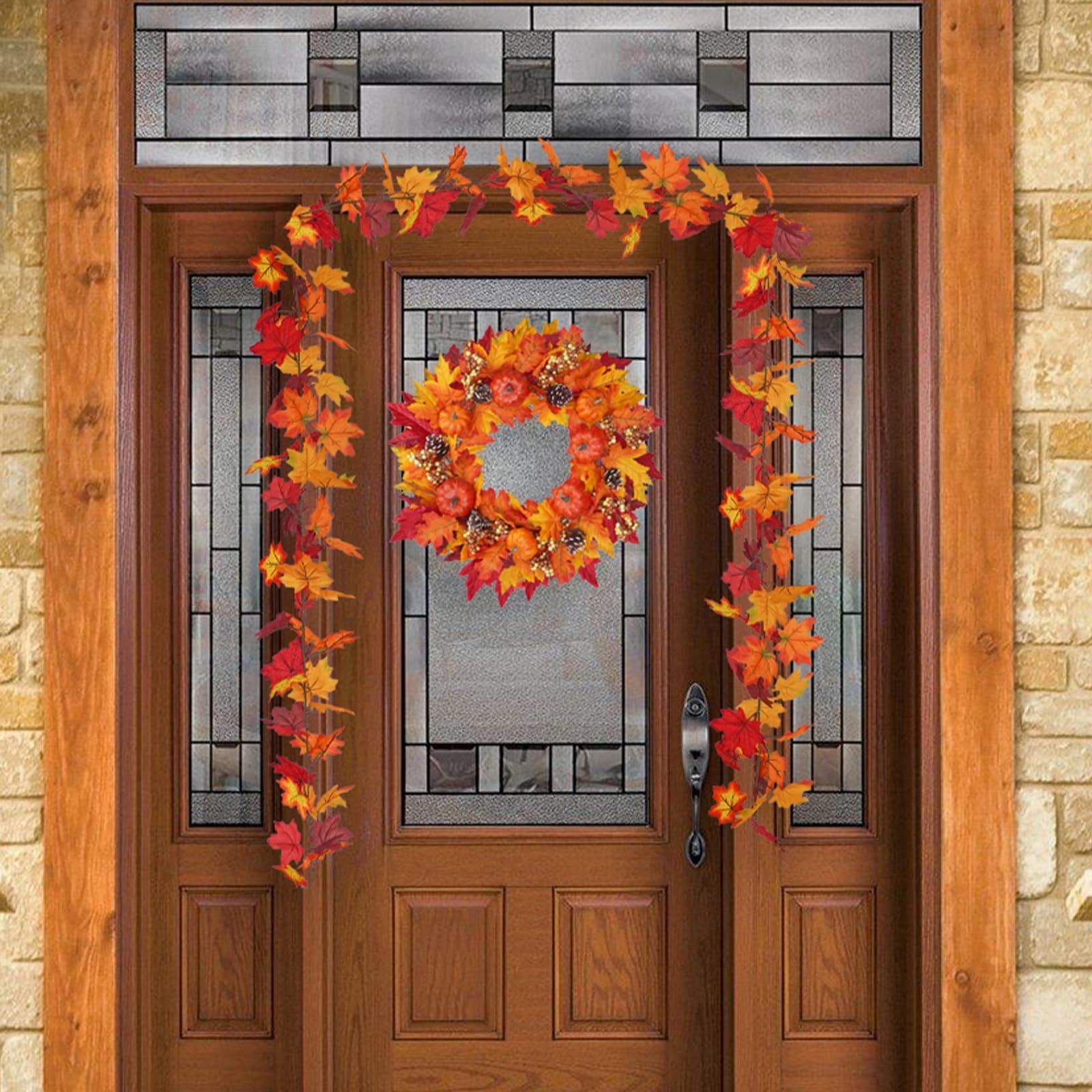 DiliComing Fall Decorations for Home, 20 Inch Fall Wreath for Front Door, 5.9Ft Garland for Indoor and Outdoor Decorations