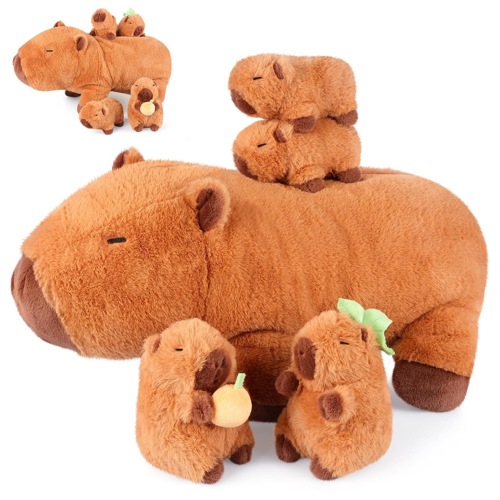 - SuzziPals 5-in-1 Capybara Stuffed Animals with Babies Inside, 5Pcs Set Capybara Plush with Mommy & 4 Babies, Soft Pillow Plushies Decor, Cute 3 to 8 Year Old Girl Gift, Imaginative Play Toy (Capibara)