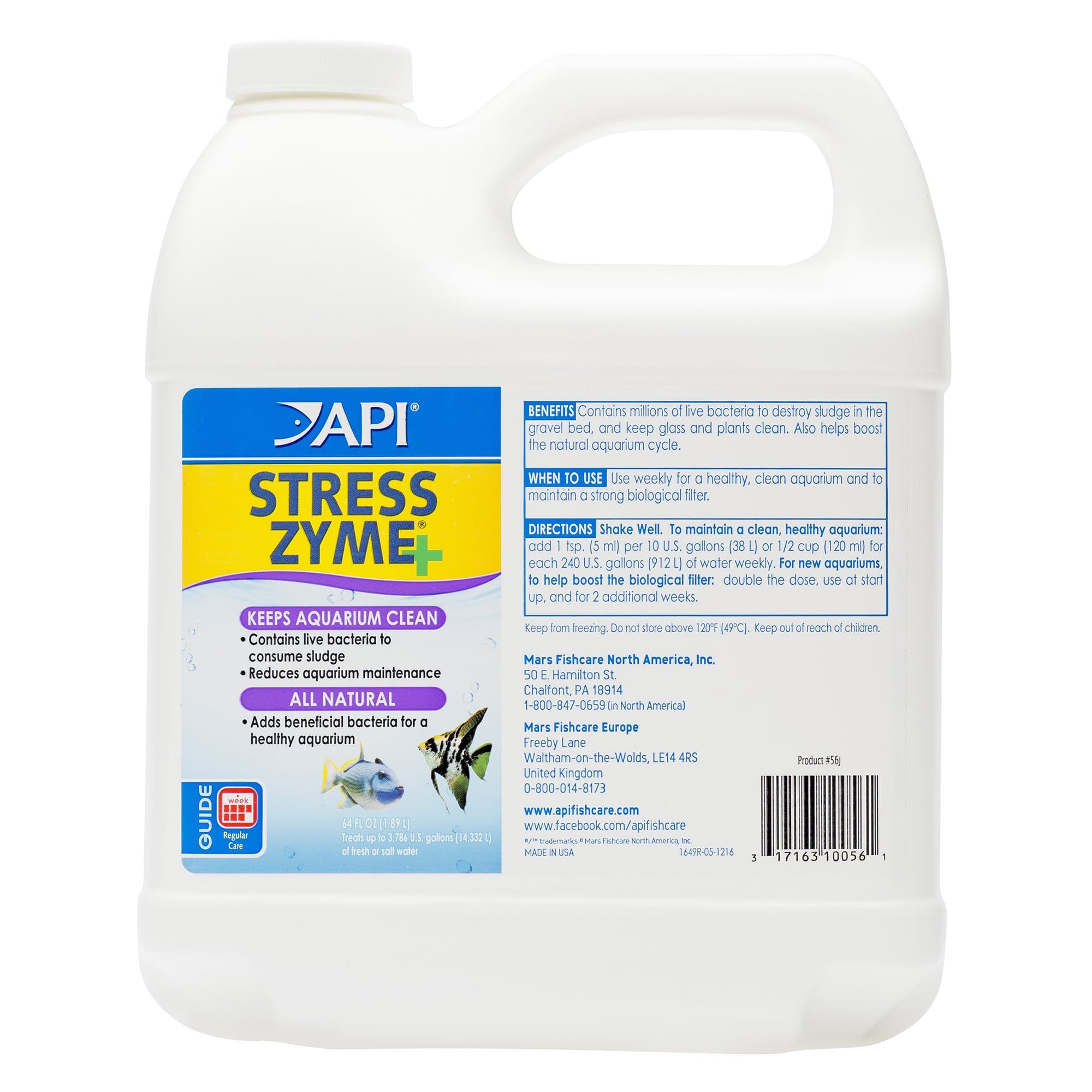 Stress Zyme Freshwater and Saltwater Aquarium Cleaning Solution Bottle, White, 1.9 Litre