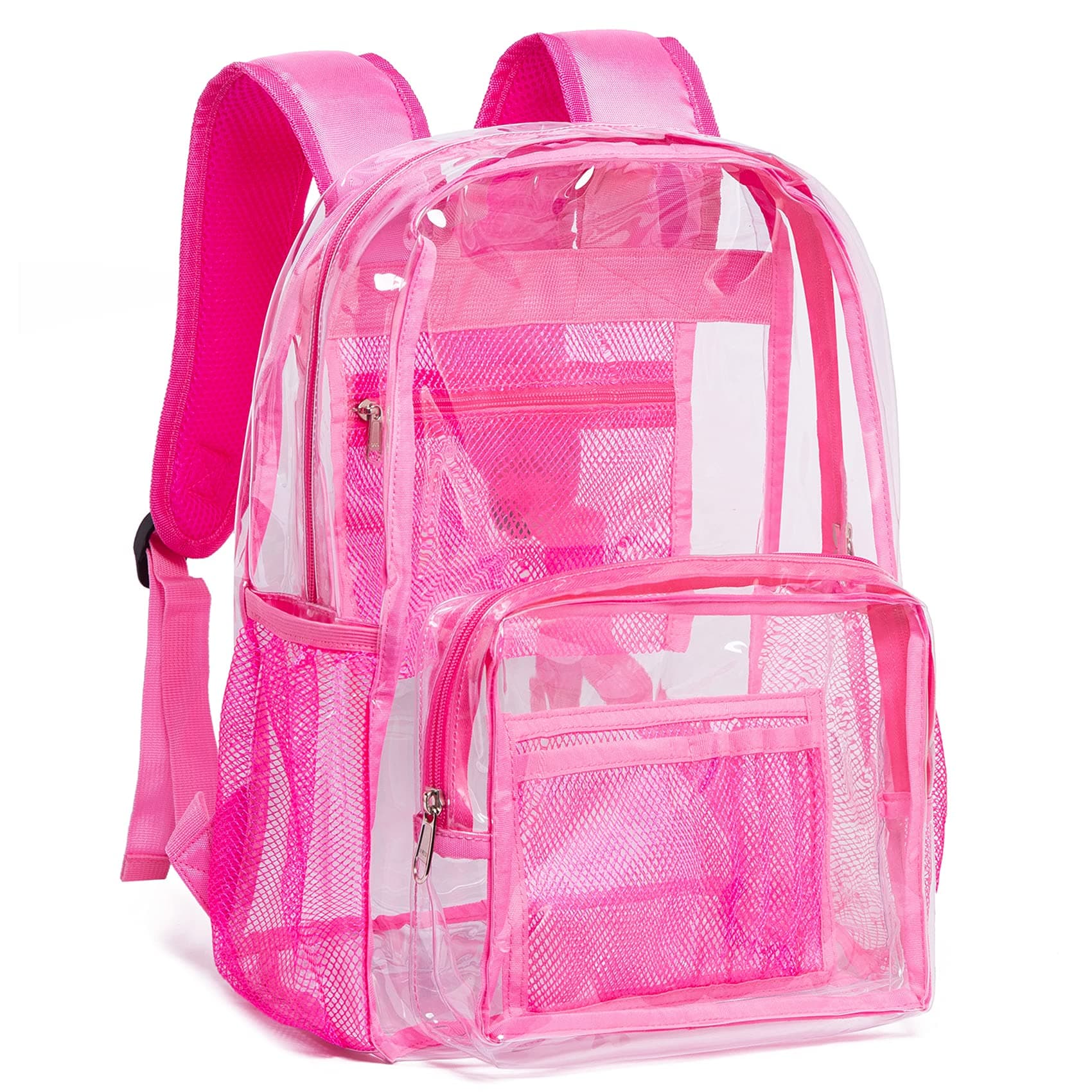Clear Backpack Heavy Duty PVC Transparent Backpack with Reinforced Strap for College Workplace, Pink, one-size