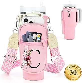 LOKASS Water Bottle Holder with Strap for Stanley Cup 30 oz Tumbler, Personalized Initial Stanley Cup Accessories 30oz, Stanley Cup Carrier Bag for Walking, Valentine’s Day Gifts for Women, Men, Girls