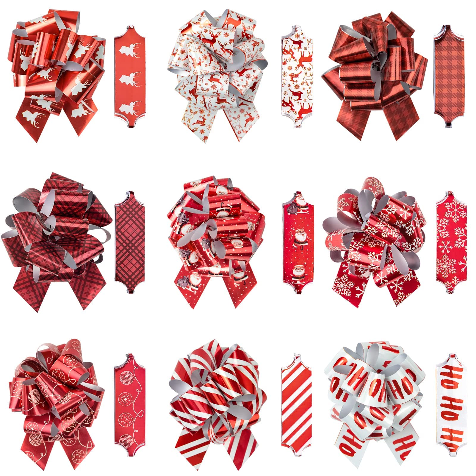 WRAPAHOLIC 18 Pcs Christmas Gift Pull Bows Assortment - 5 Inches Diameter Red Pull String Bows for Christmas, Holiday, Party Favors, Decor