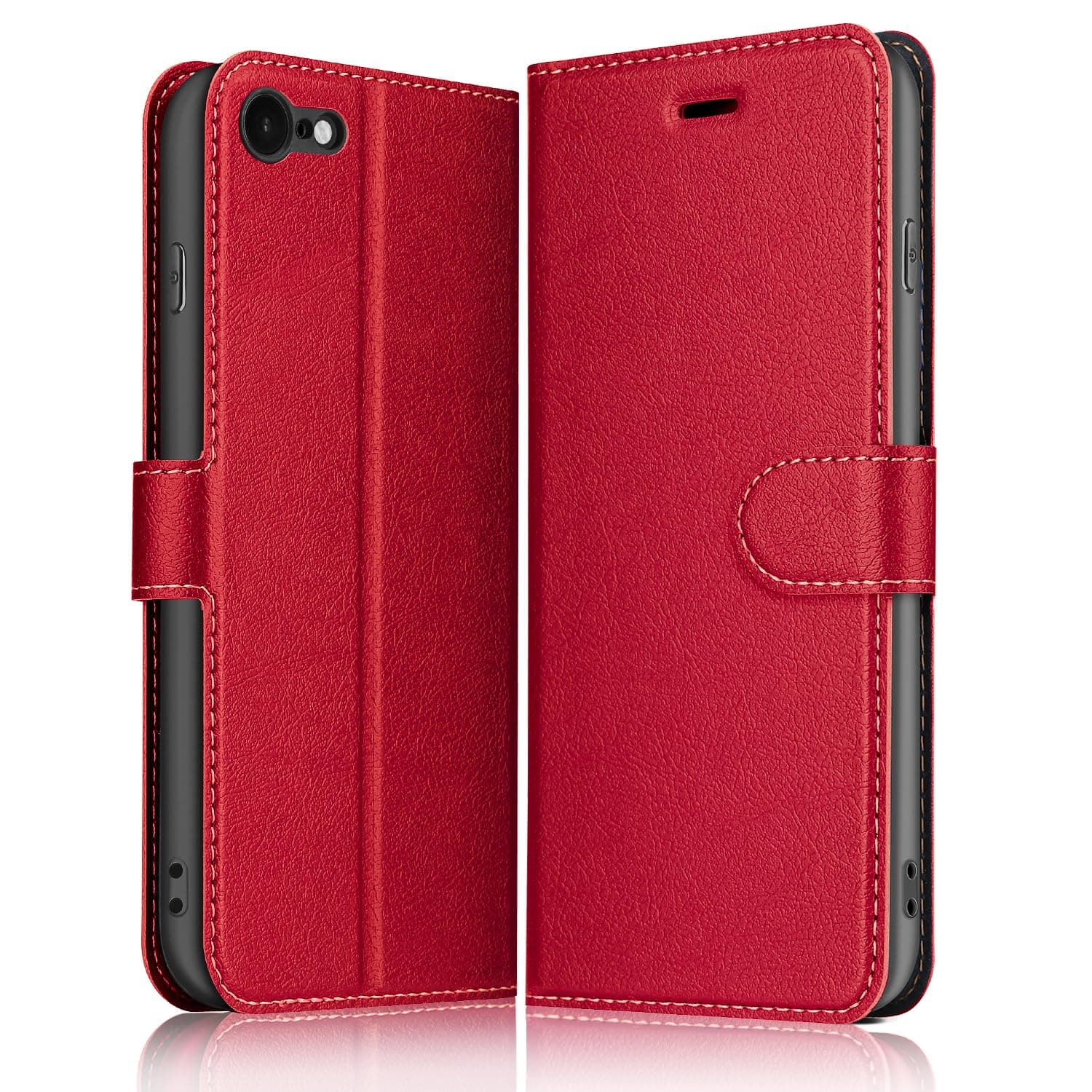 ELESNOW Phone Case for iPhone SE 2022/2020 / iPhone 7/8, Flip Wallet PU Leather Card Holder Magnetic Closure Stand Cover for Apple iPhone SE 2022/2020 / iPhone 7/8 (Red)
