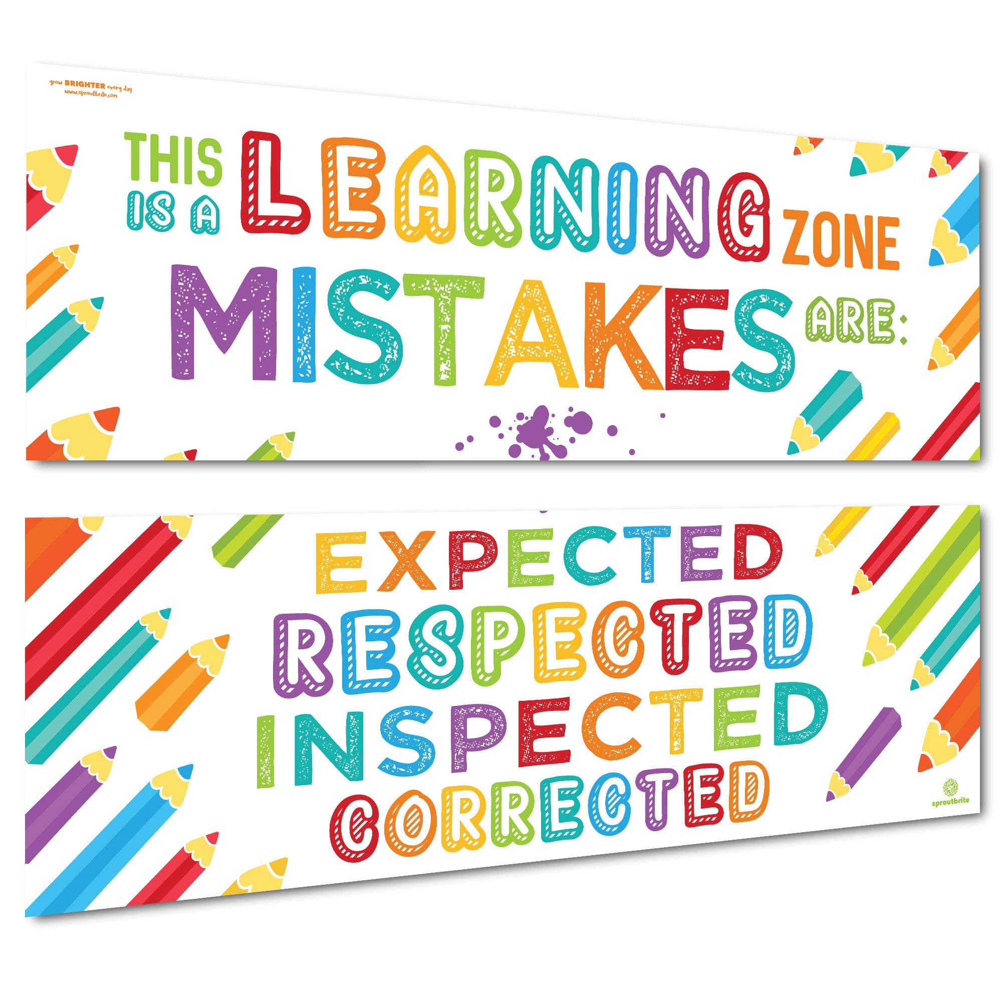 Sproutbrite 2 Large 13.5" x 39" Motivational Posters for Classroom - Learning Zone - Educational, Motivational & Inspirational Growth Mindset for Teacher, Students Creates a Supportive Learning Zone