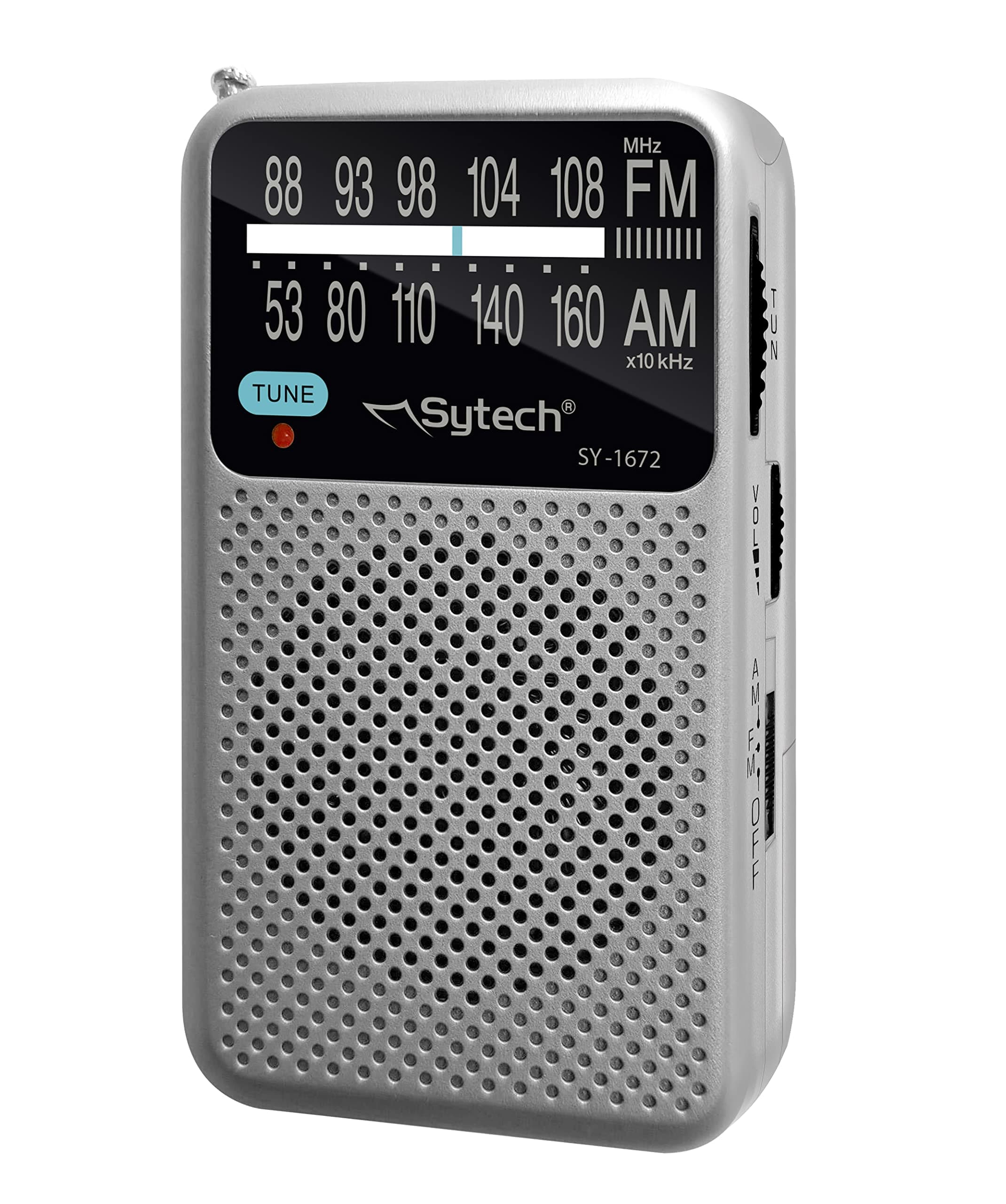 Sytech AM FM Pocket Radio Speaker Vertical Silver